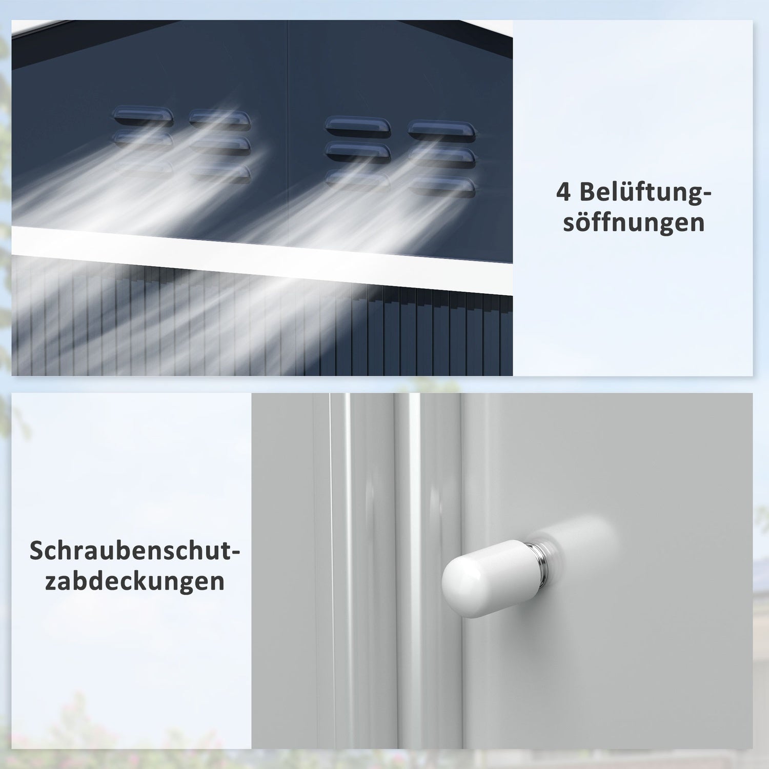 Trädgårdsskjul i galvaniserat stål, 4,9 m², väderbeständig och låsbar