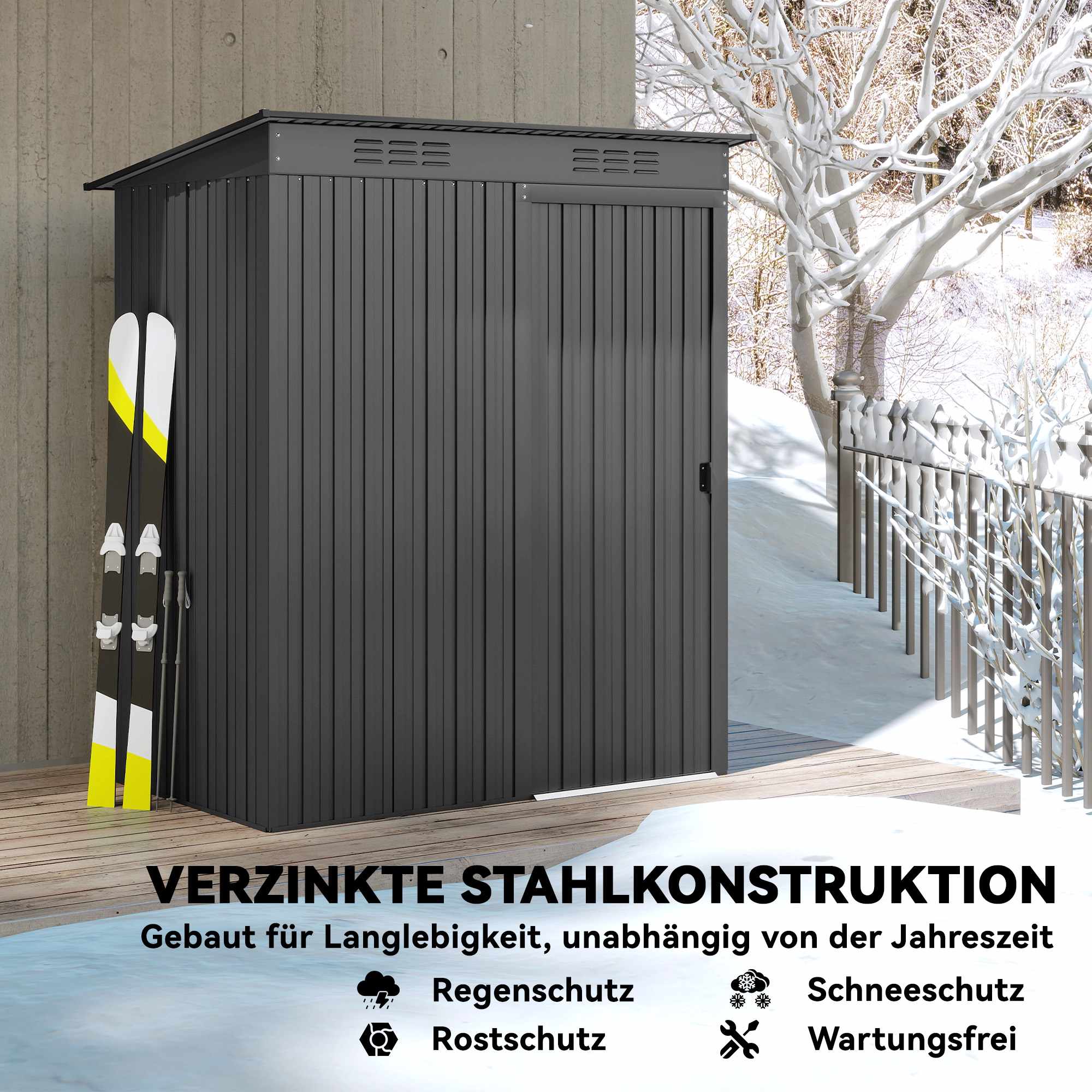 Trädgårdsskjul i metall med skjutdörr, mörkgrå, 159x106x165 cm