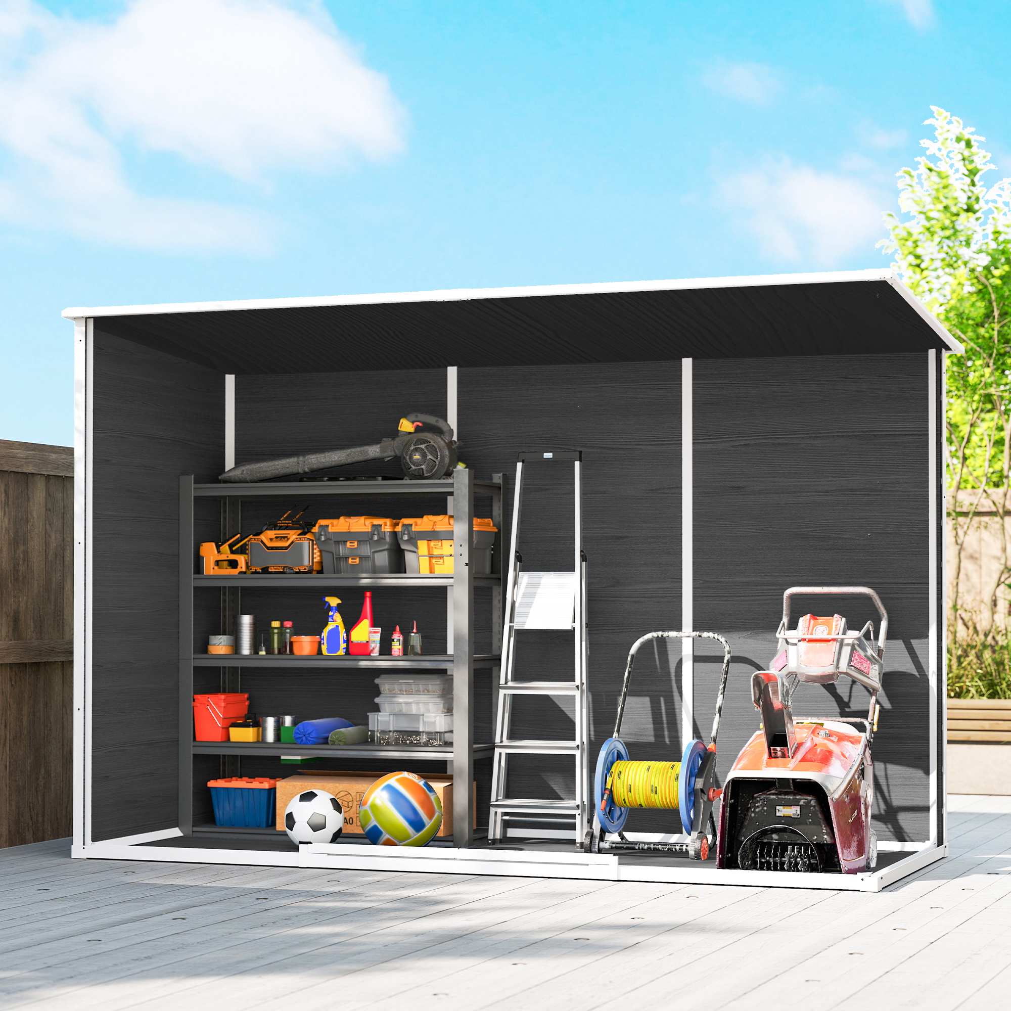Trädgårdsskjul med fönster, låsbara dörrar, 3,2 m²