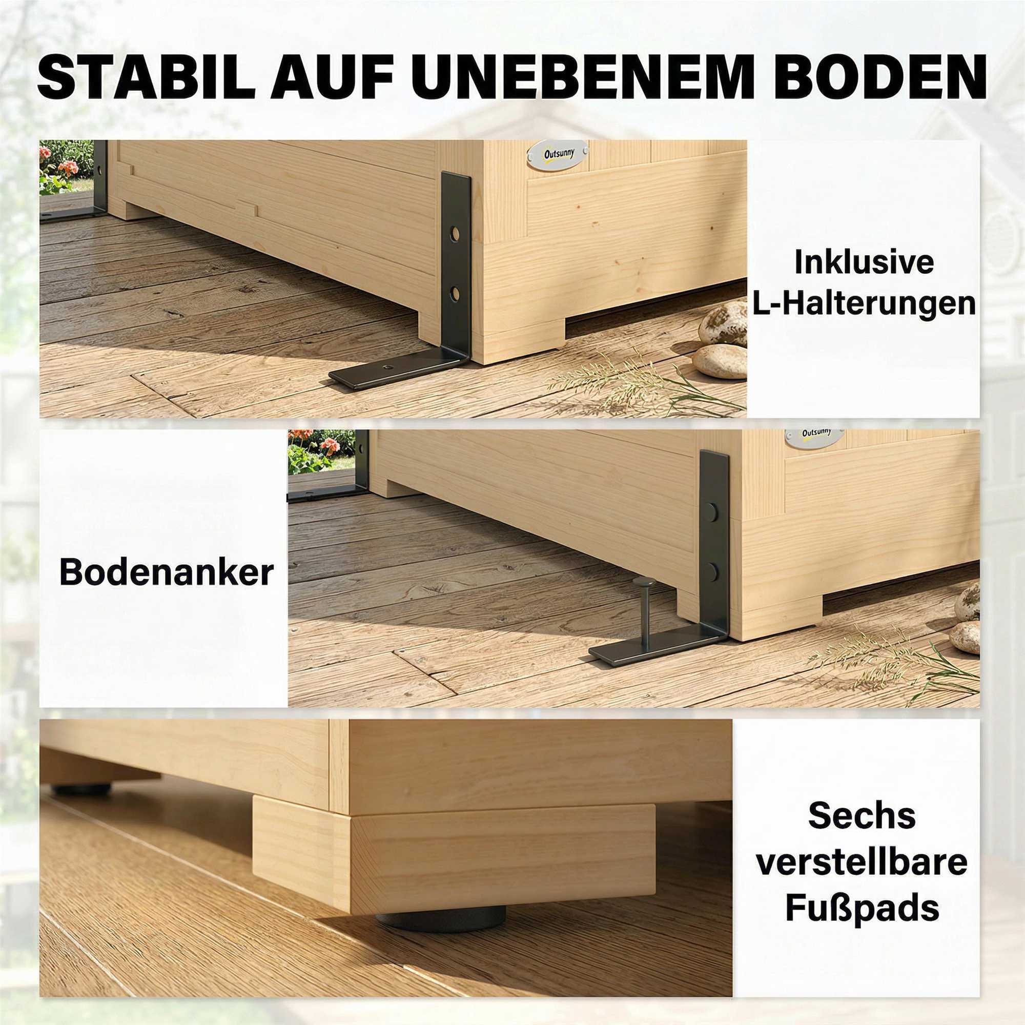 Trädgårdsskjul med hyllor, dubbeldörrar, 147x68x198cm
