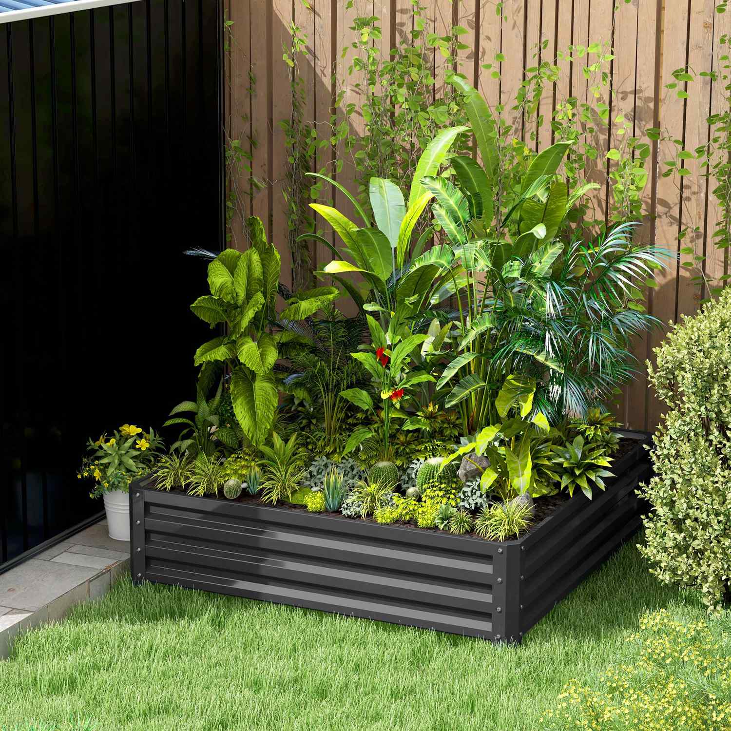 Trädgårdssäng, plantering med stålhölje, ljusgrå, 120 x 120 x 30 cm