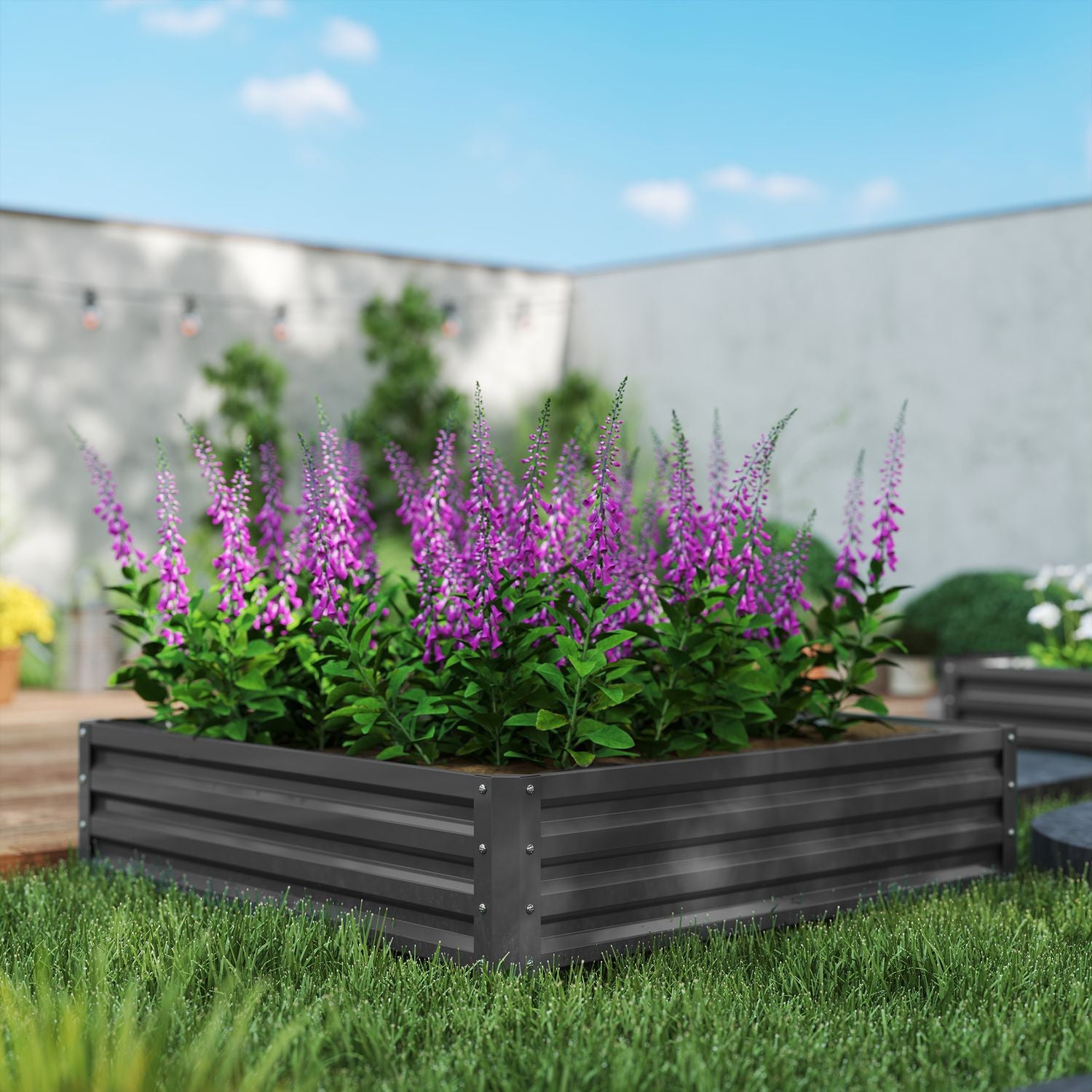 Trädgårdssäng, plantering med stålhölje, ljusgrå, 120 x 120 x 30 cm