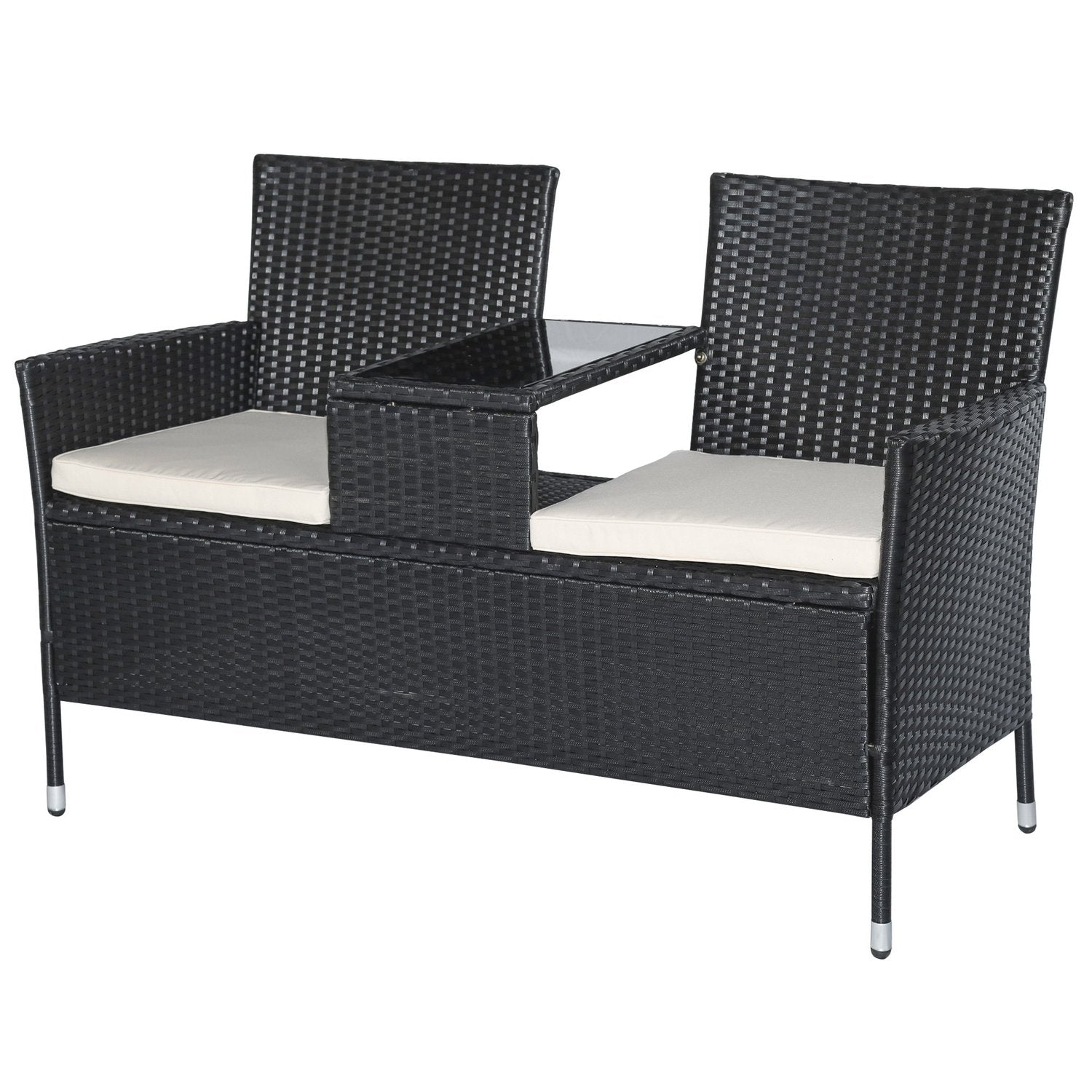 Trädgårdssoffa 2-sits polyrattan med bord, svart