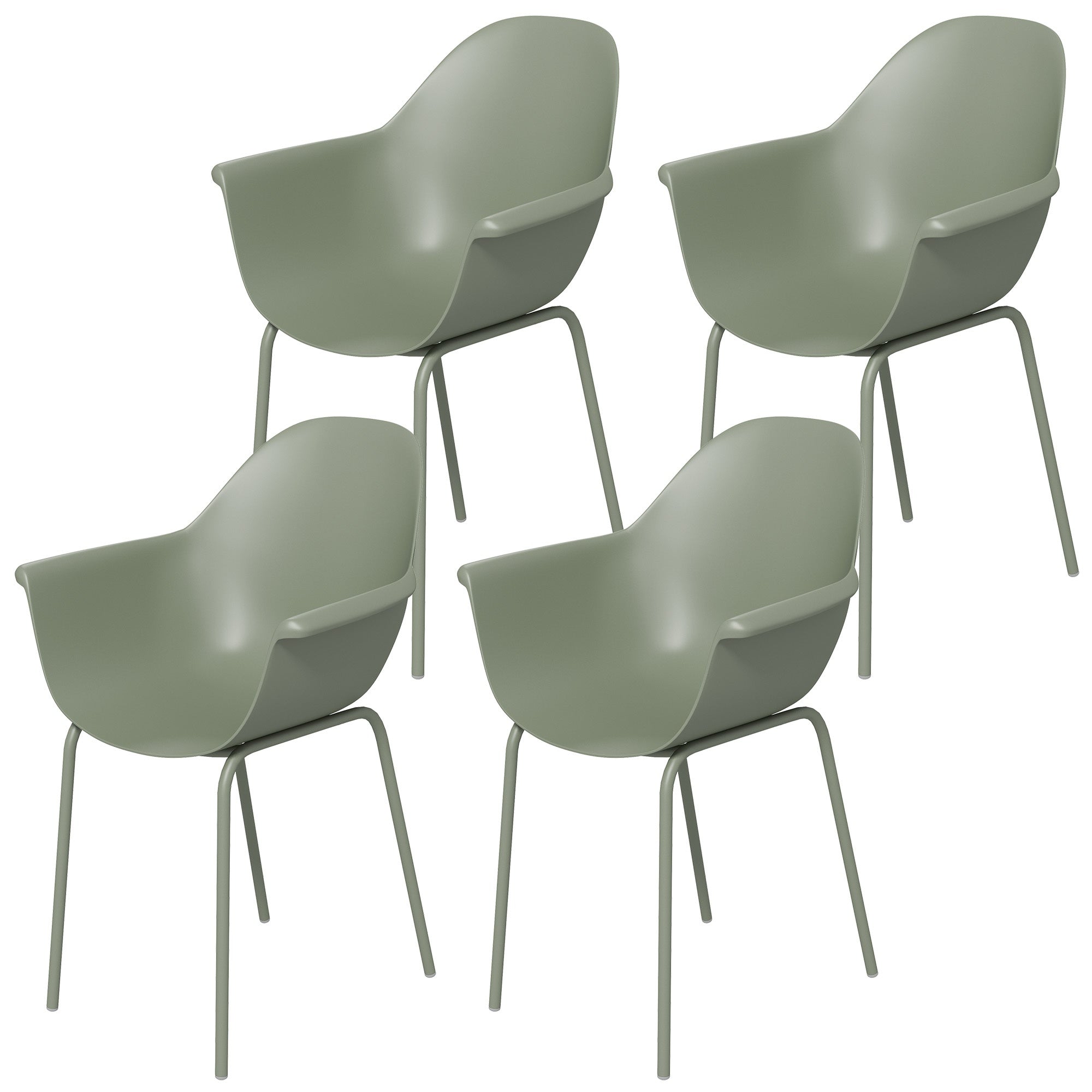 Trädgårdsstolar för utomhusbruk, set om 4, gröna, plast/metall, 120 kg kapacitet