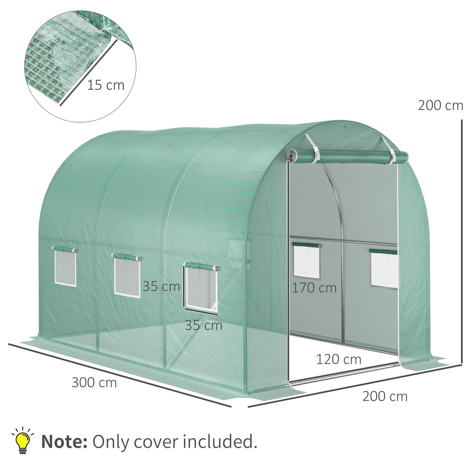 Trädgårdstunnelfilm i polyeten, 3x2x2m, 6 fönster