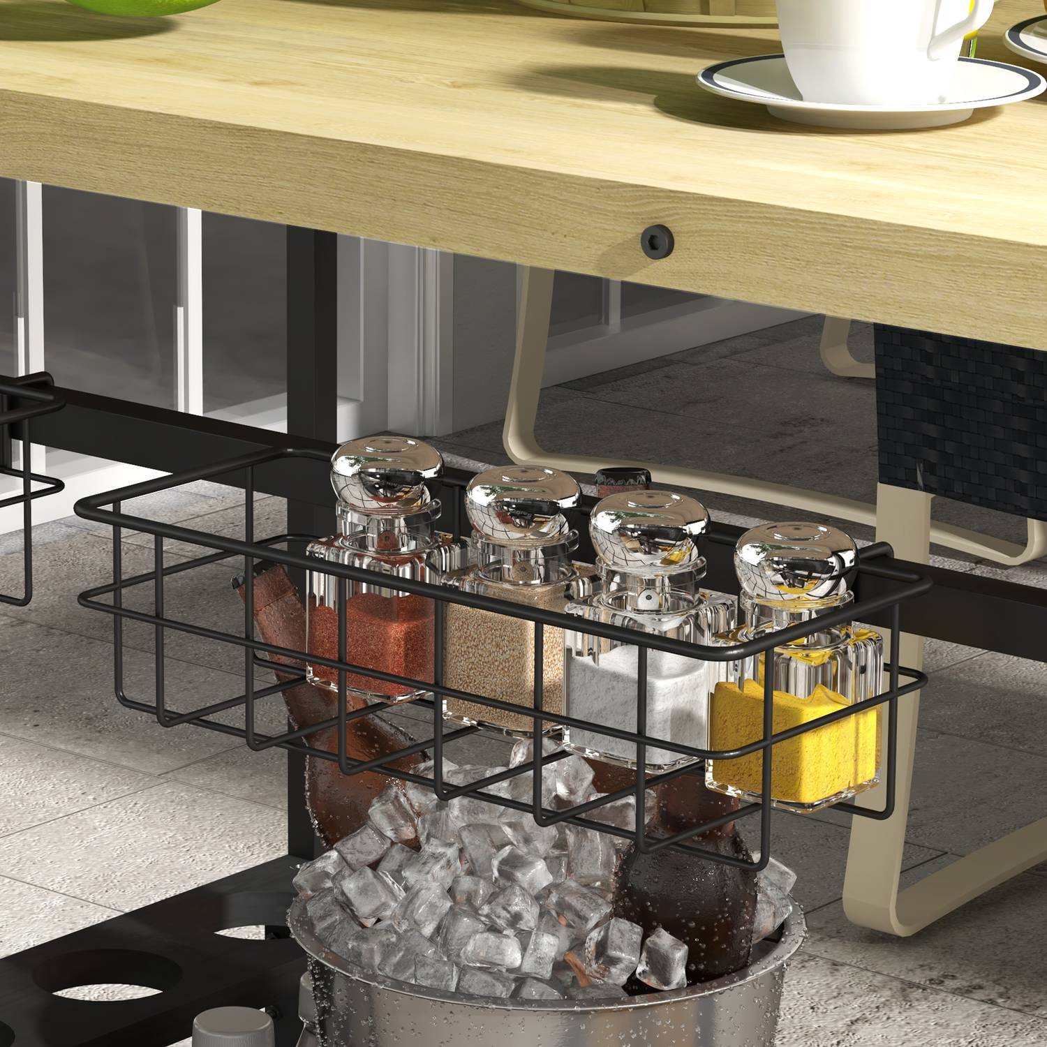 Trädgårdsvagn för utomhusbruk – 2 våningar, granved, förvaringskorg