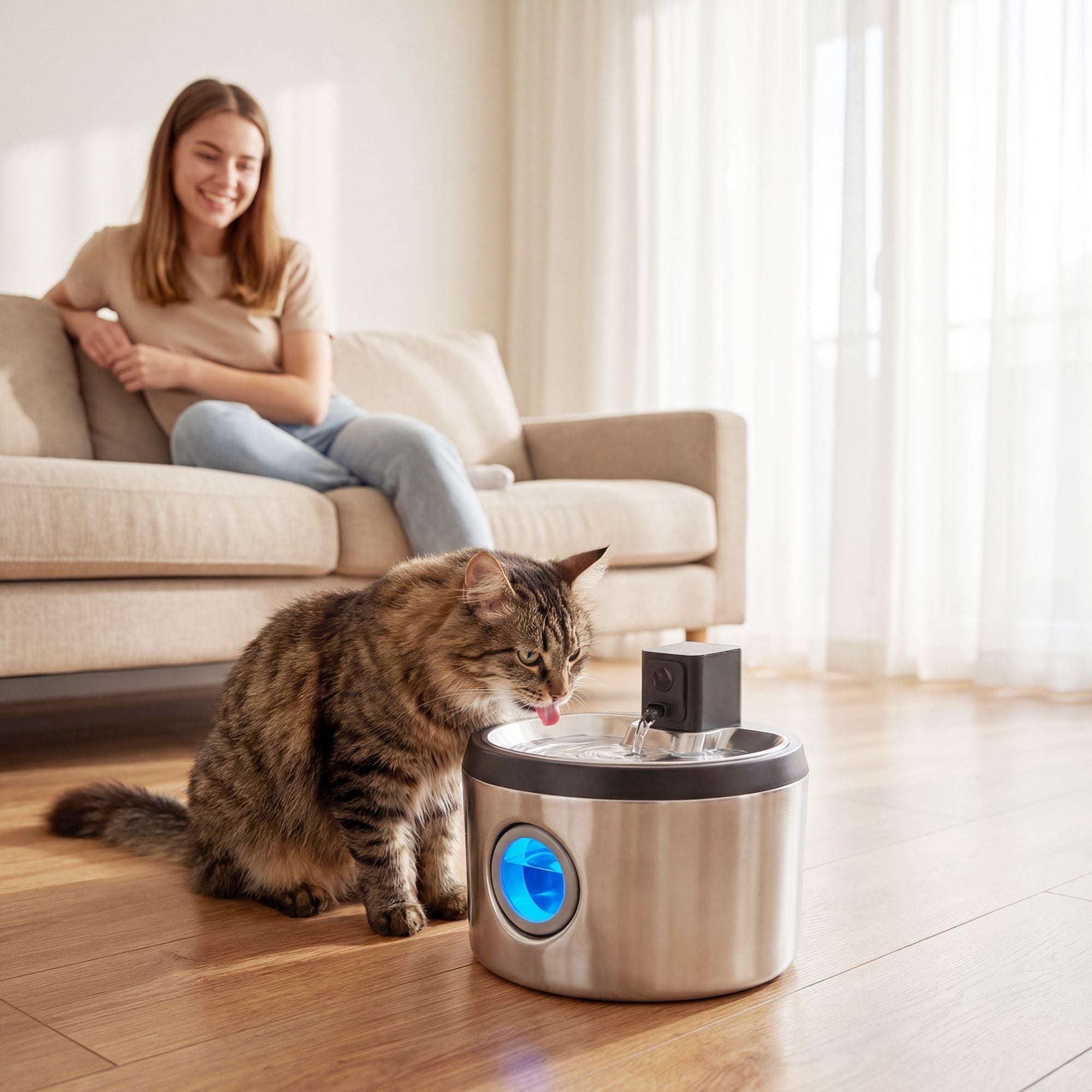 Trådlös kattfontän i rostfritt stål, 4 l, rörelsesensor