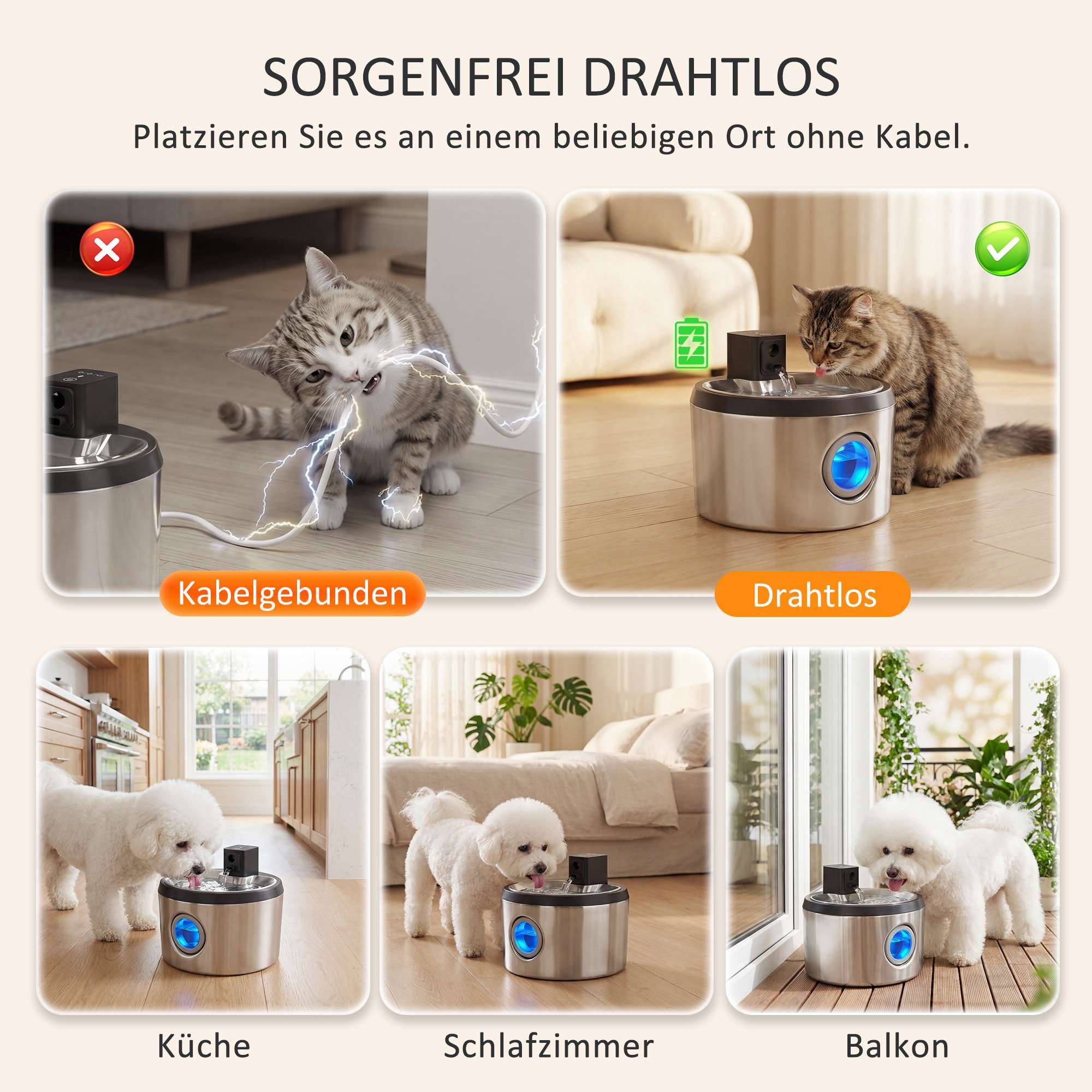 Trådlös kattfontän i rostfritt stål, 4 l, rörelsesensor