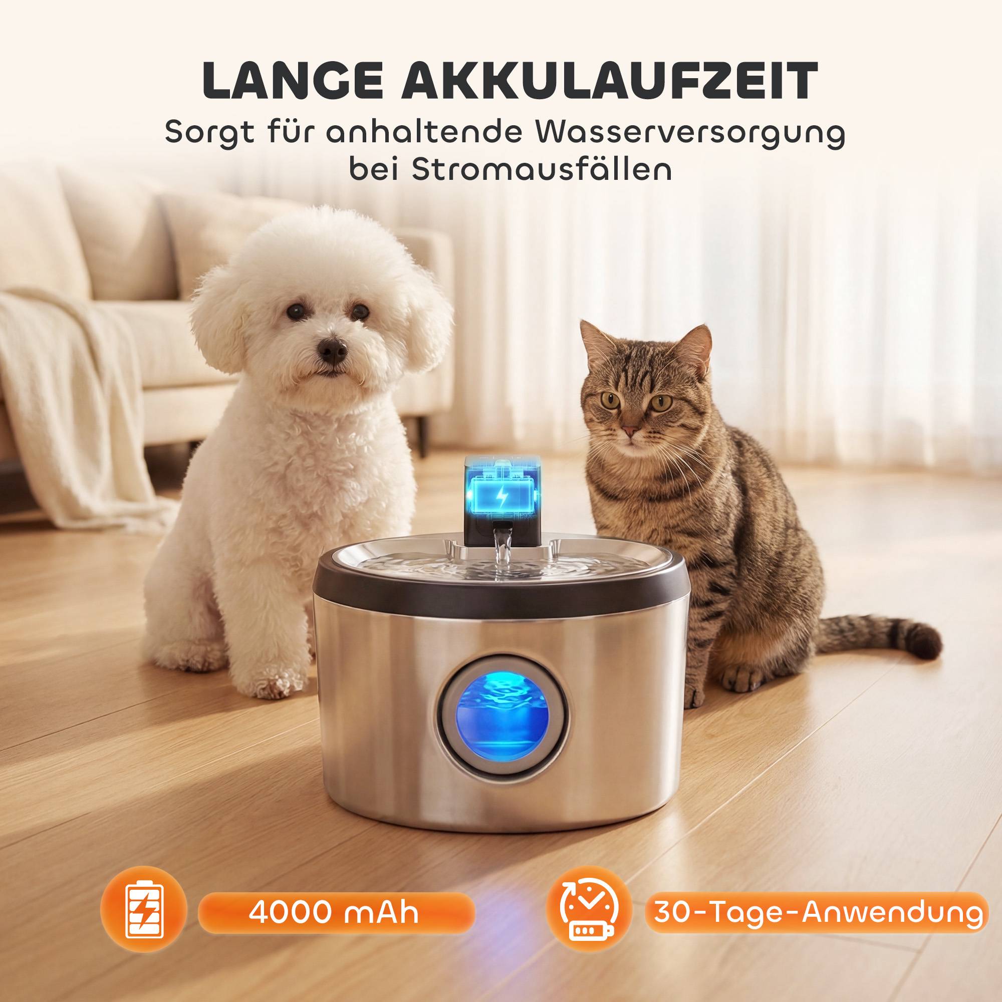 Trådlös kattfontän i rostfritt stål, 4 l, rörelsesensor