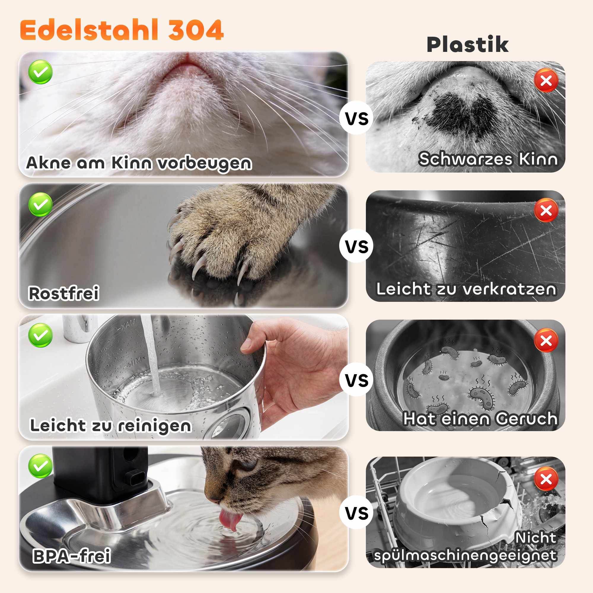Trådlös kattfontän i rostfritt stål, 4 l, rörelsesensor