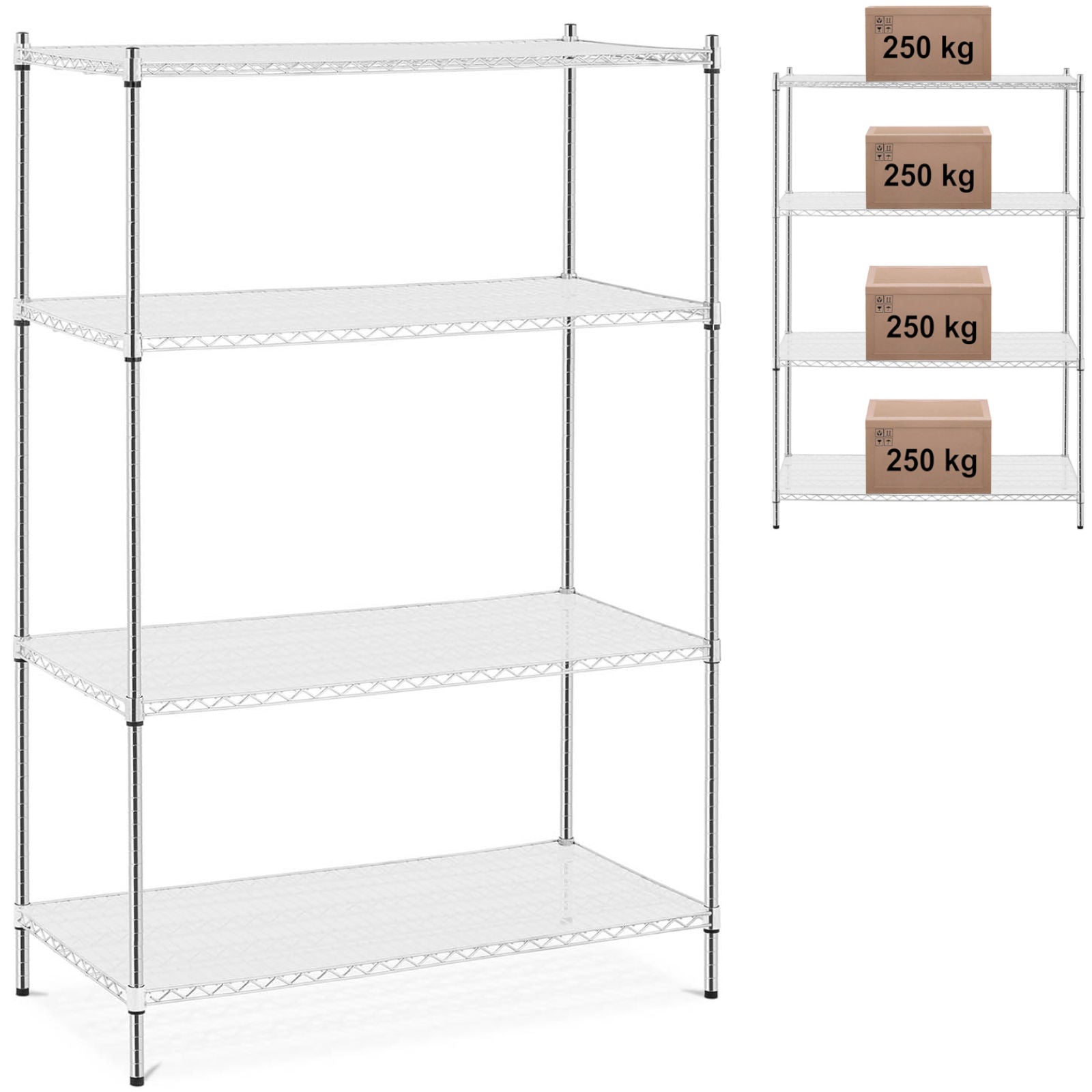 Trådverkstadshylla 4 hyllor + 4 mattor för 1 t 1000 kg 120x60x180 cm