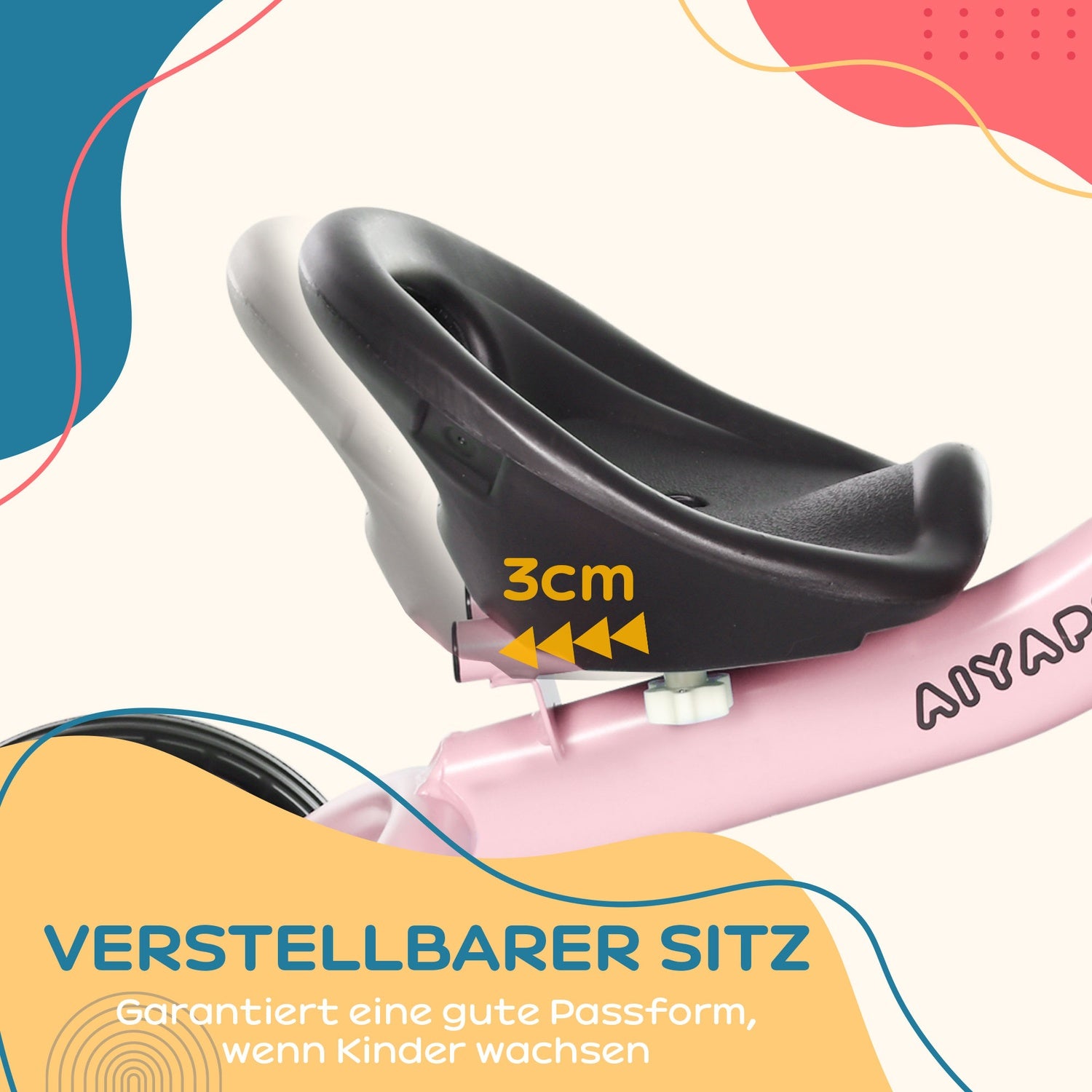 Trehjuling barncykel, justerbar sits, rosa metall 2-5Y