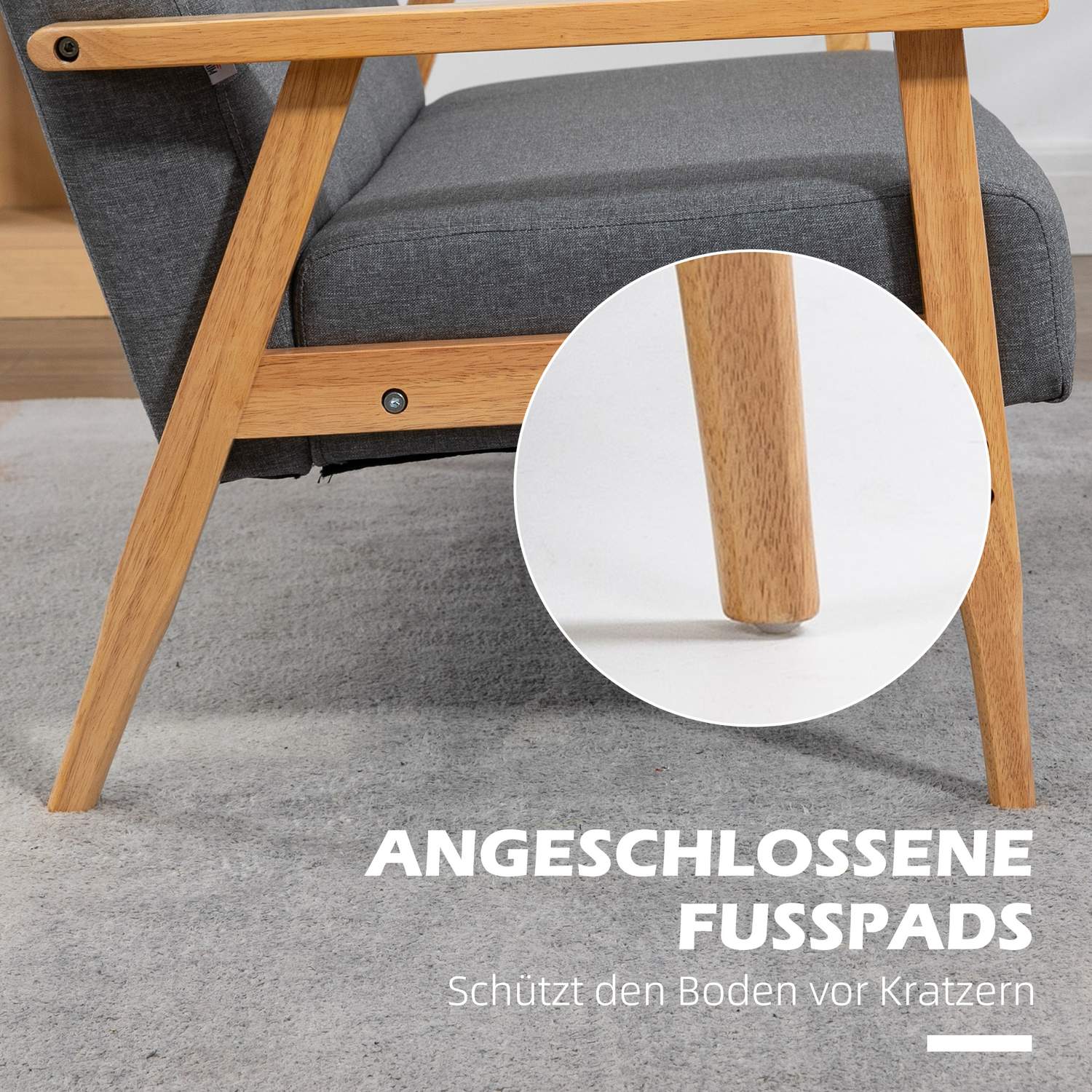 Tresits stoppad soffa, gummiträ, 154,5 x 69,5 x 73 cm, grå