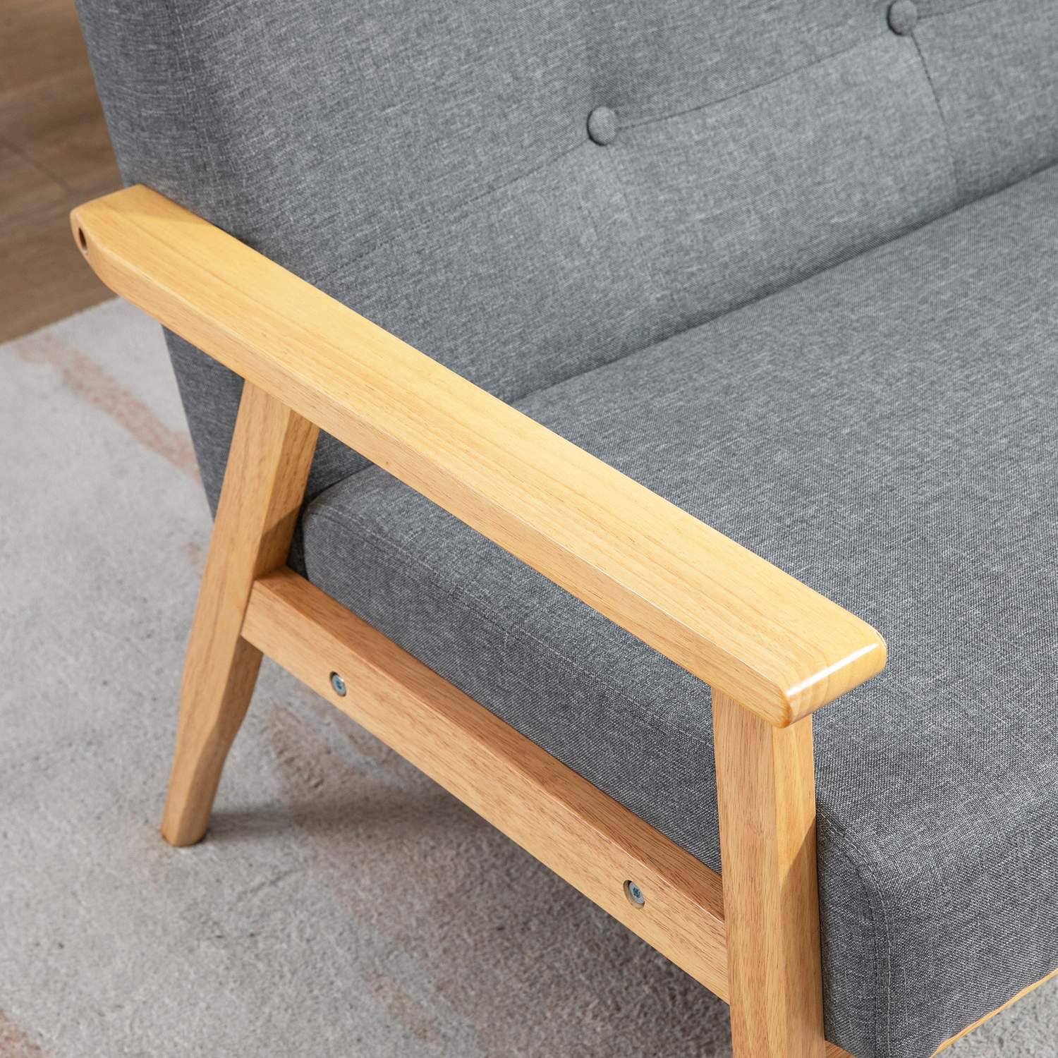 Tresits stoppad soffa, gummiträ, 154,5 x 69,5 x 73 cm, grå