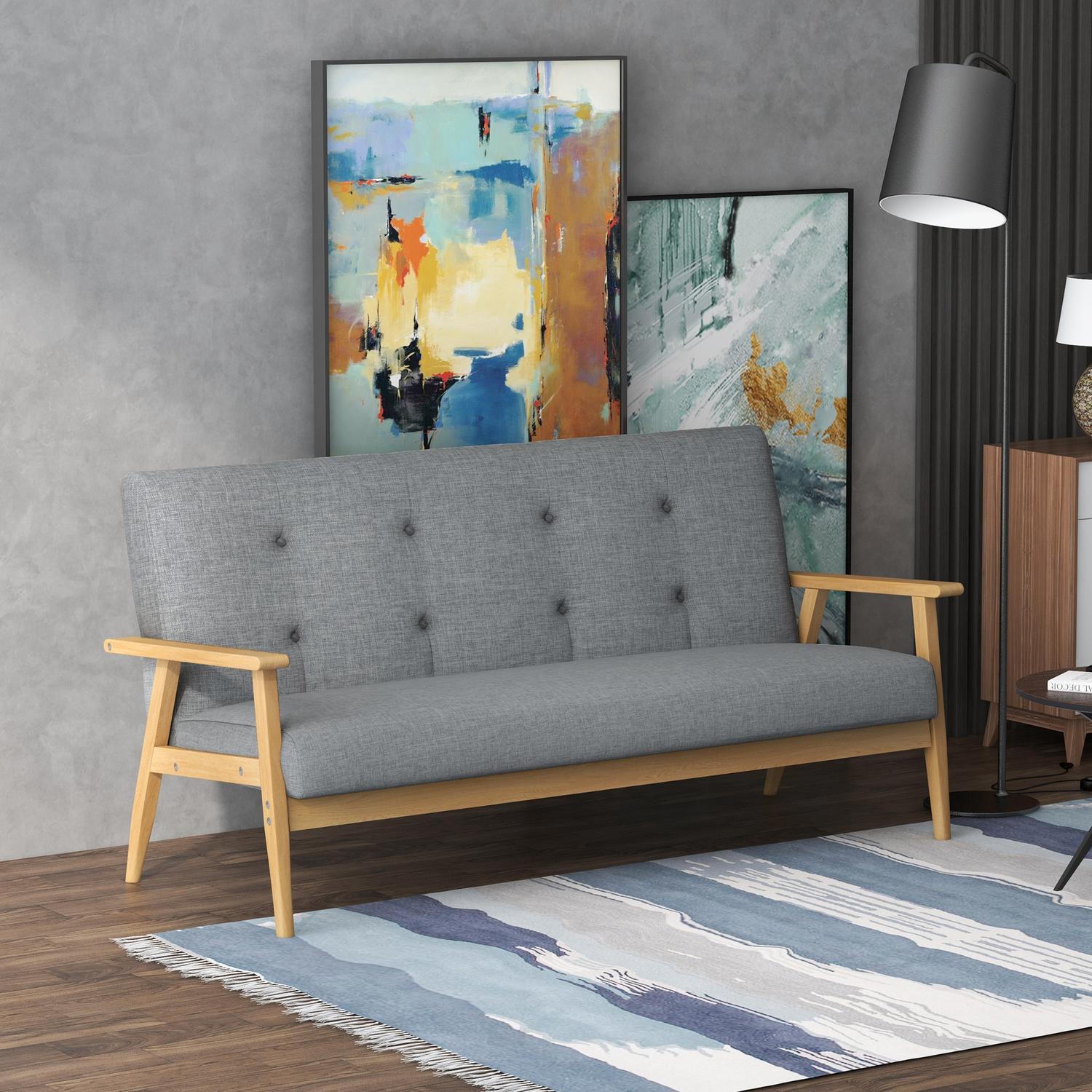 Tresits stoppad soffa, gummiträ, 154,5 x 69,5 x 73 cm, grå