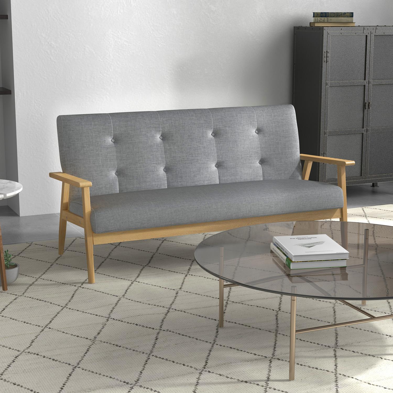 Tresits stoppad soffa, gummiträ, 154,5 x 69,5 x 73 cm, grå
