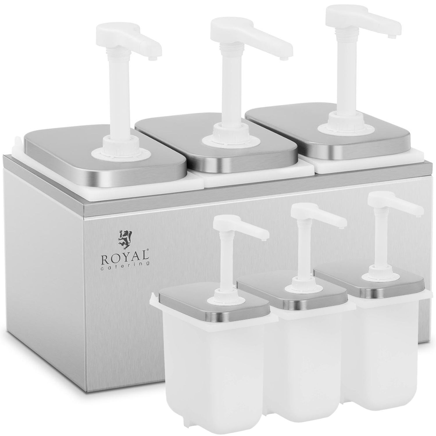Trippel dispenser för såser med rostfri pump, 3 x 2 l