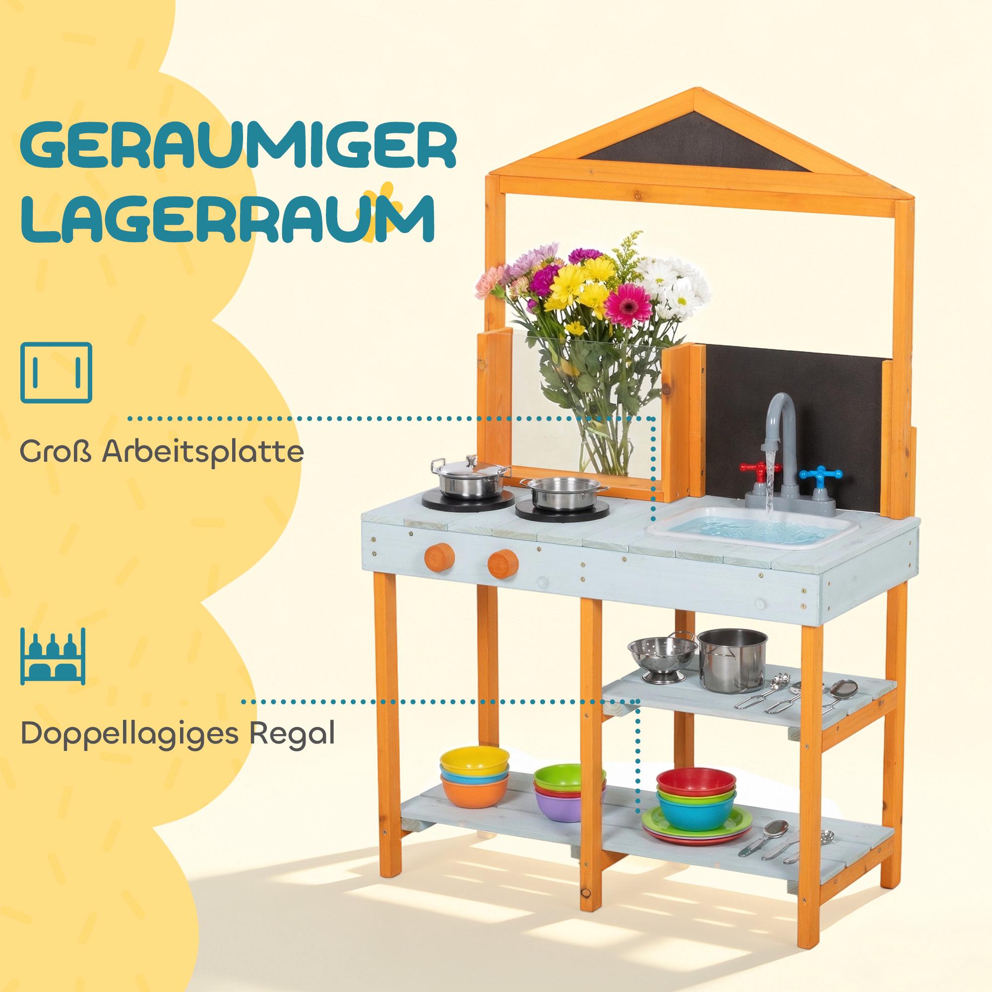 Trälekkök för barn med handfat och hyllor