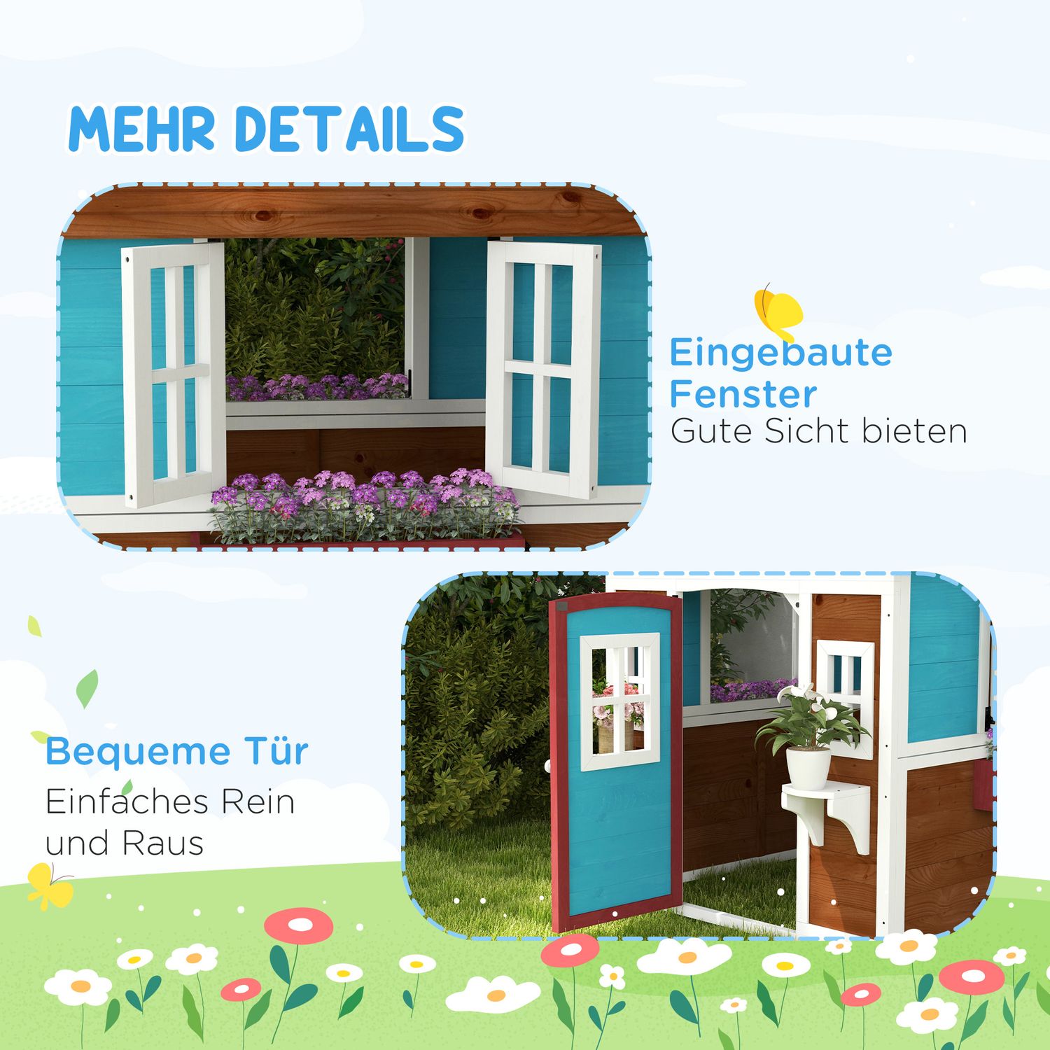 Trälekstuga – Utomhusnöje med fönster och växtlåda