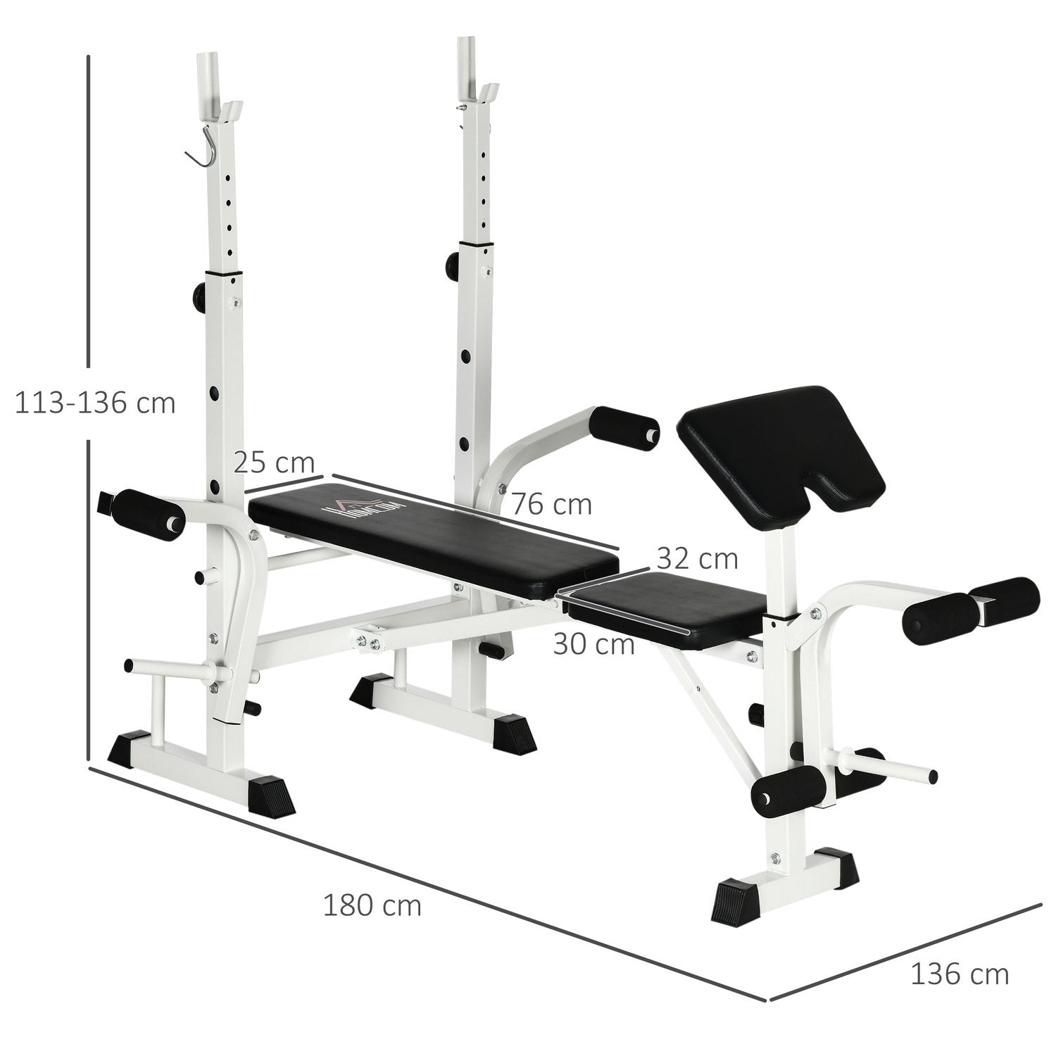 Treningsbenk Vektbenk med benpress, manualstøtte, armstøtte, for styrketrening, svart+hvit