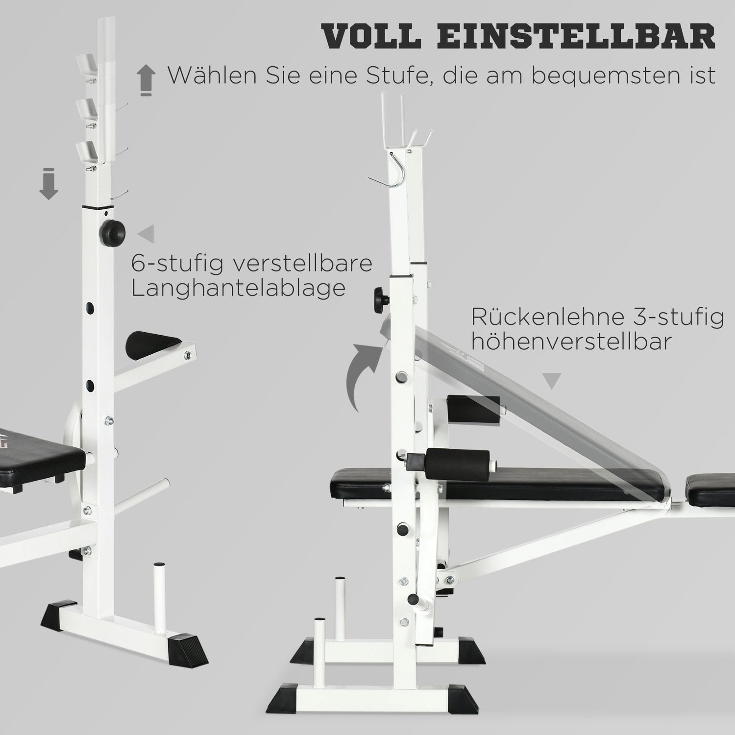 Treningsbenk Vektbenk med benpress, manualstøtte, armstøtte, for styrketrening, svart+hvit