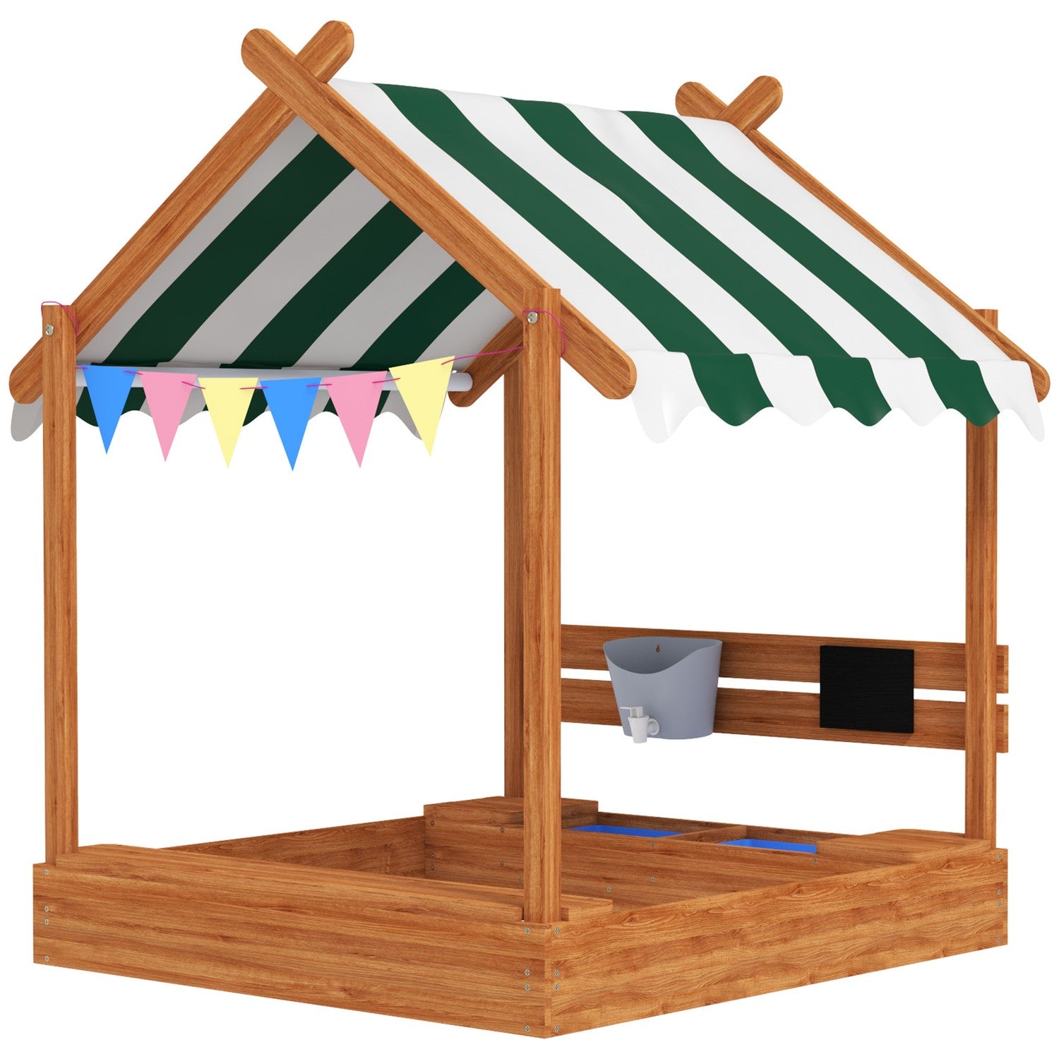 Träsandlåda med sits och tak, 124x116x146 cm för barn