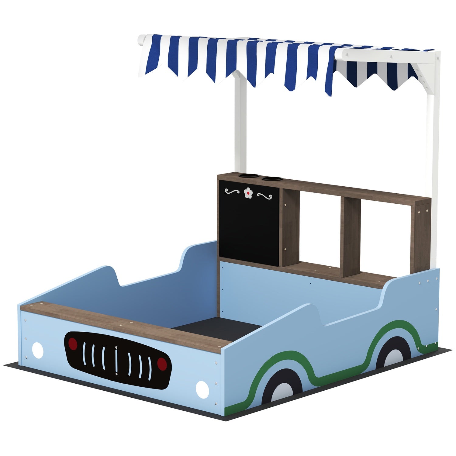 Träsandlåda med tak och bänk för barn, 90x108 cm