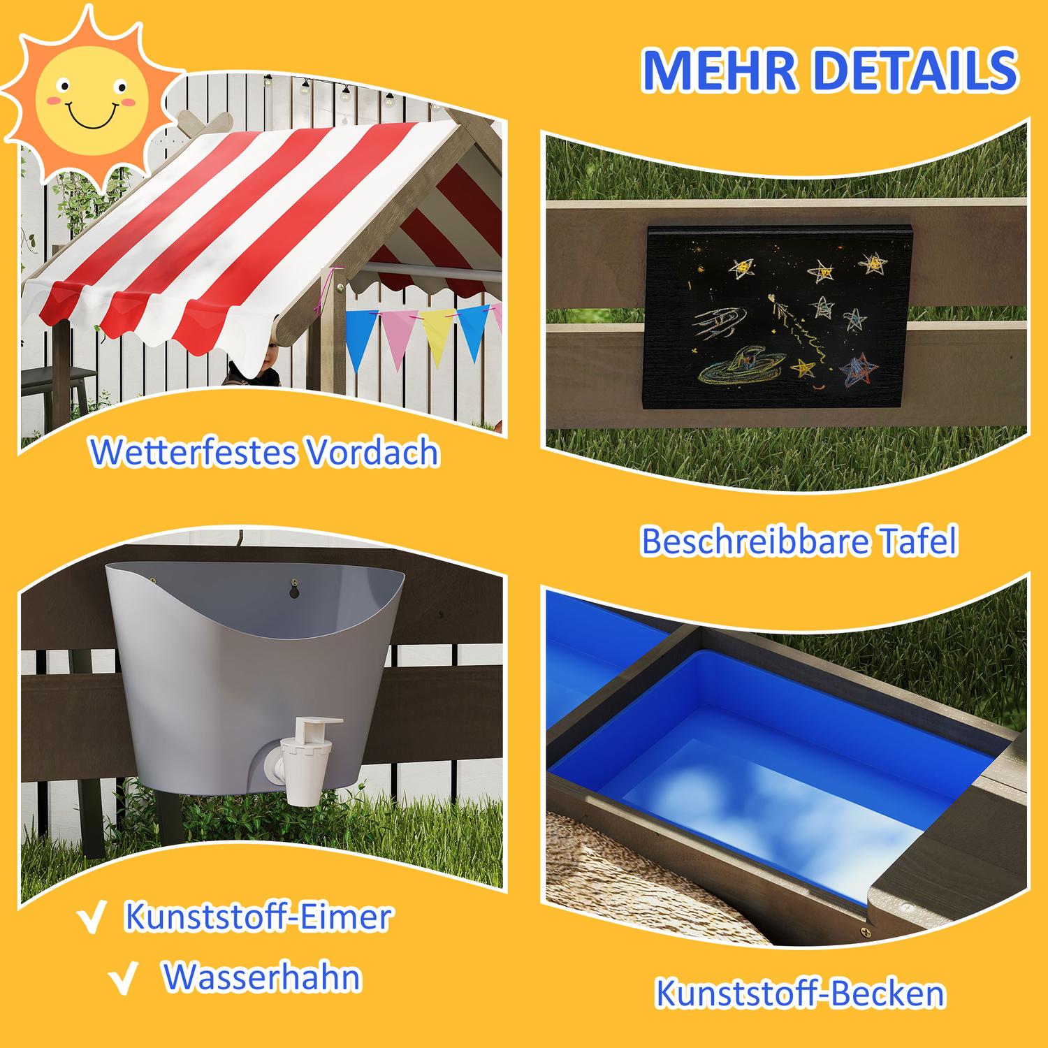 Träsandlåda med tak & sits, 124x116x146 cm, Grå