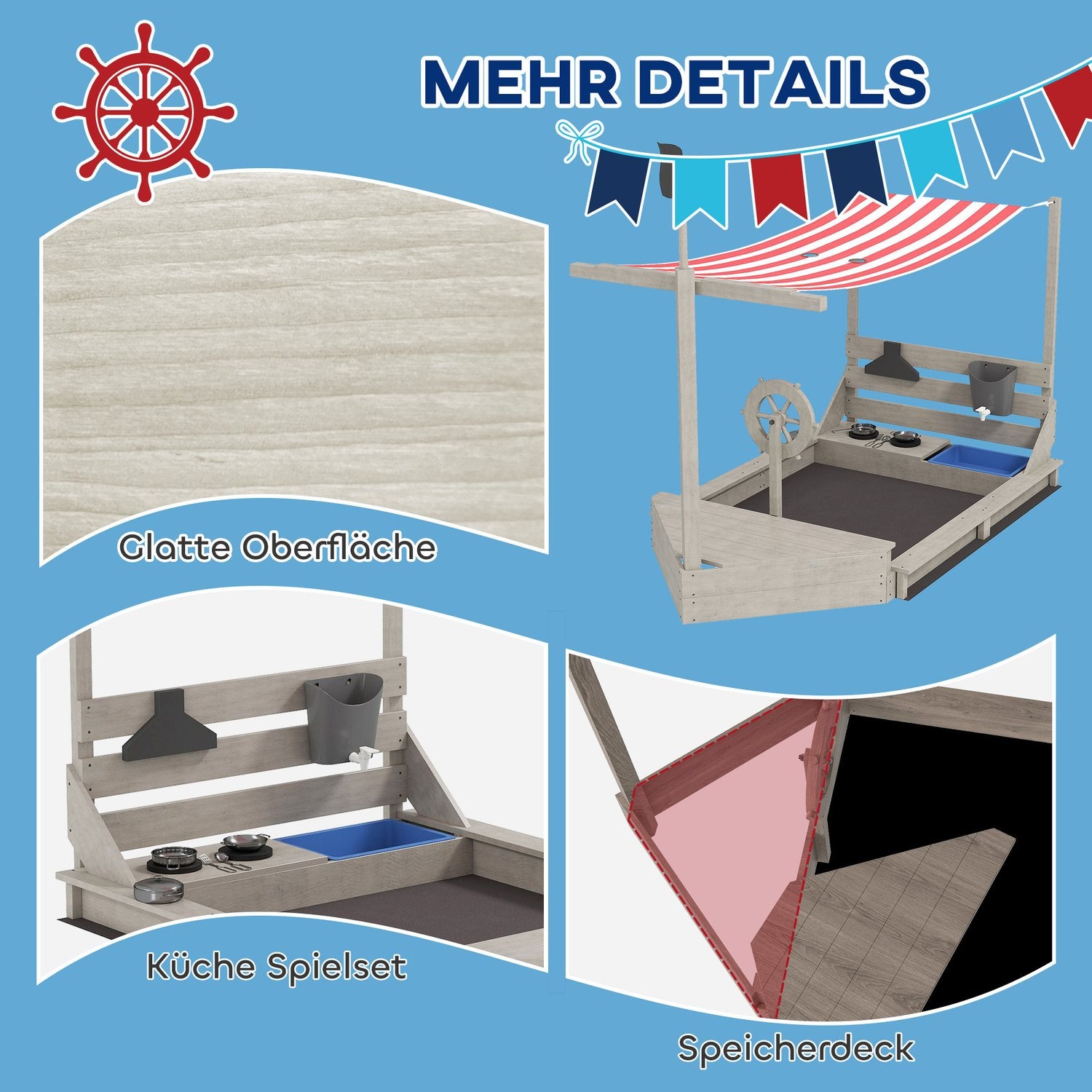 Träskeppslekstuga Sandlåda med lock – 180 x 103 x 144,5 cm