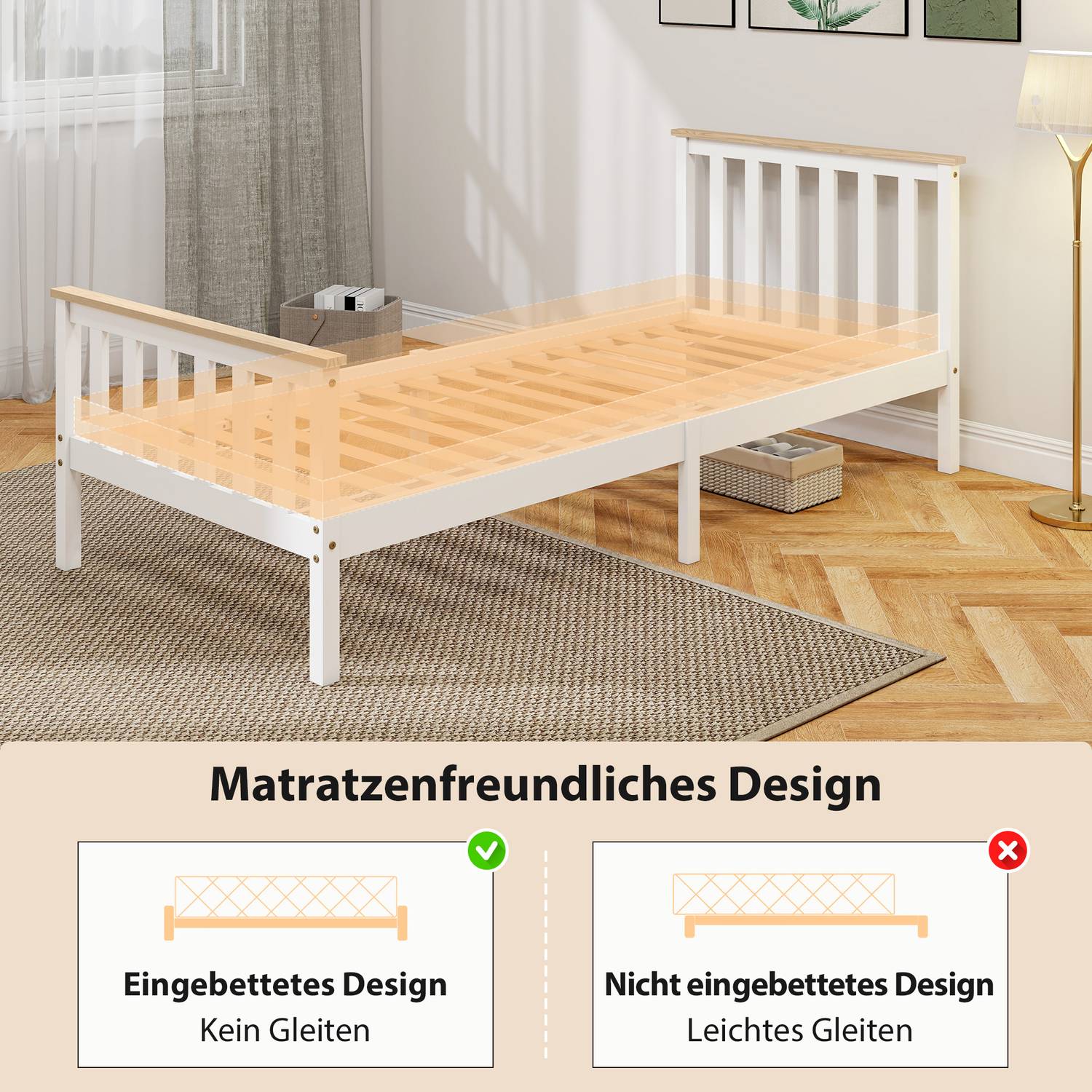 Träsängram, enkel, naturlig finish, förvaring