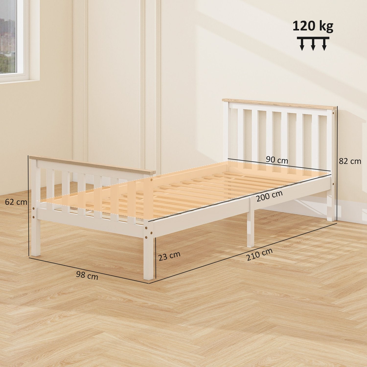 Träsängram, enkel, naturlig finish, förvaring