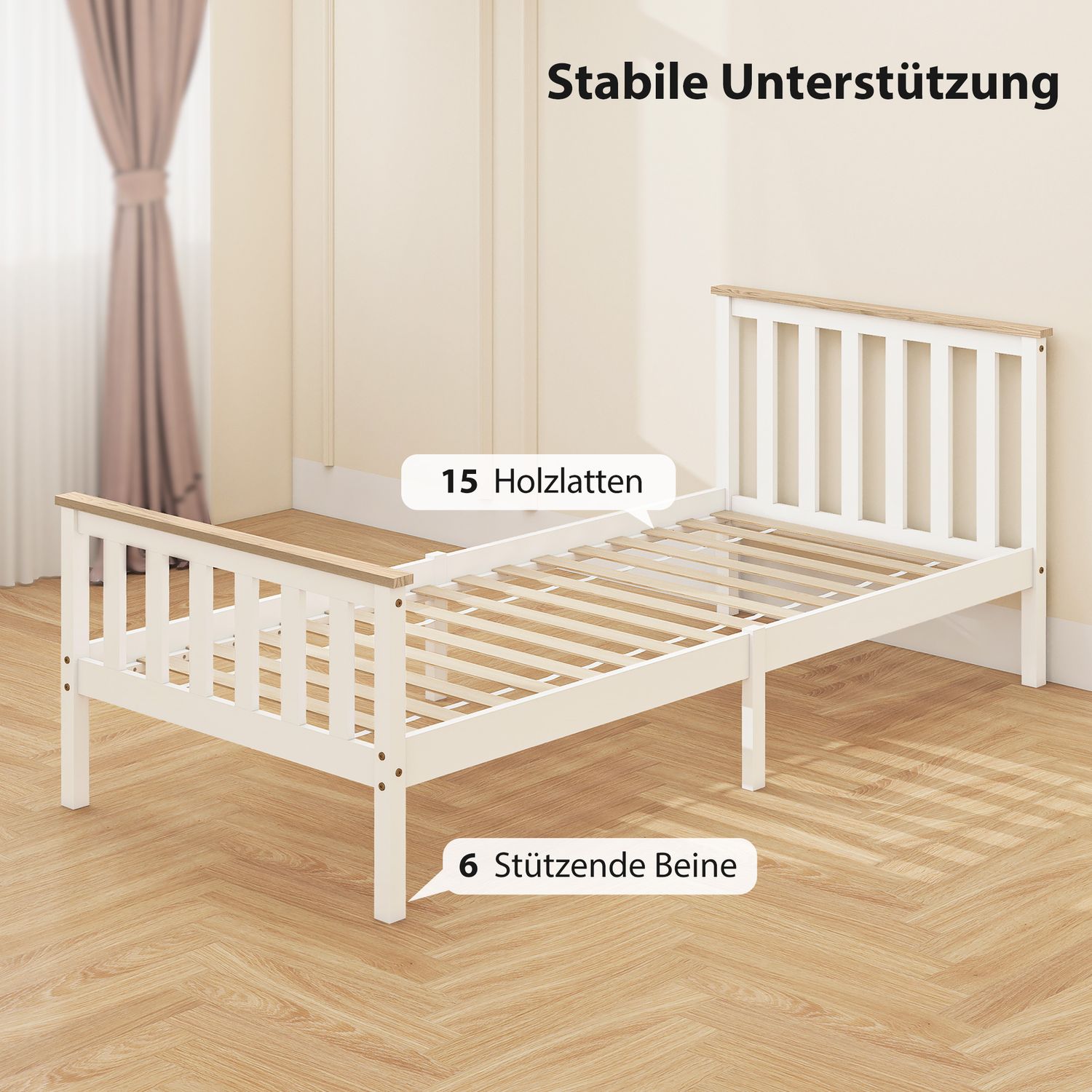 Träsängram, enkel, naturlig finish, förvaring