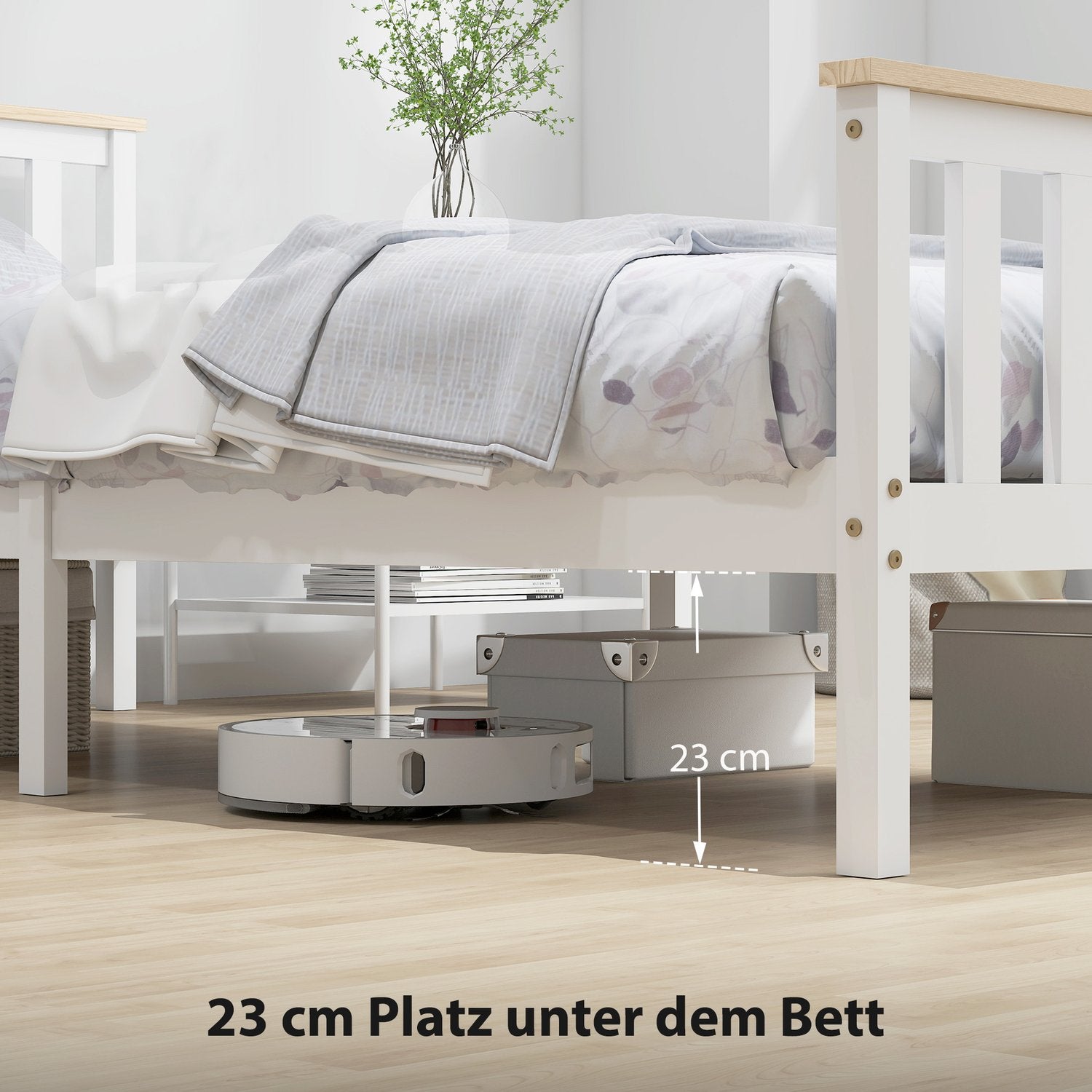 Träsängram, enkel, naturlig finish, förvaring