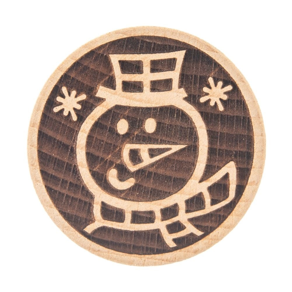Trästämpel med snögubbemotiv för att dekorera kakor och pepparkakor