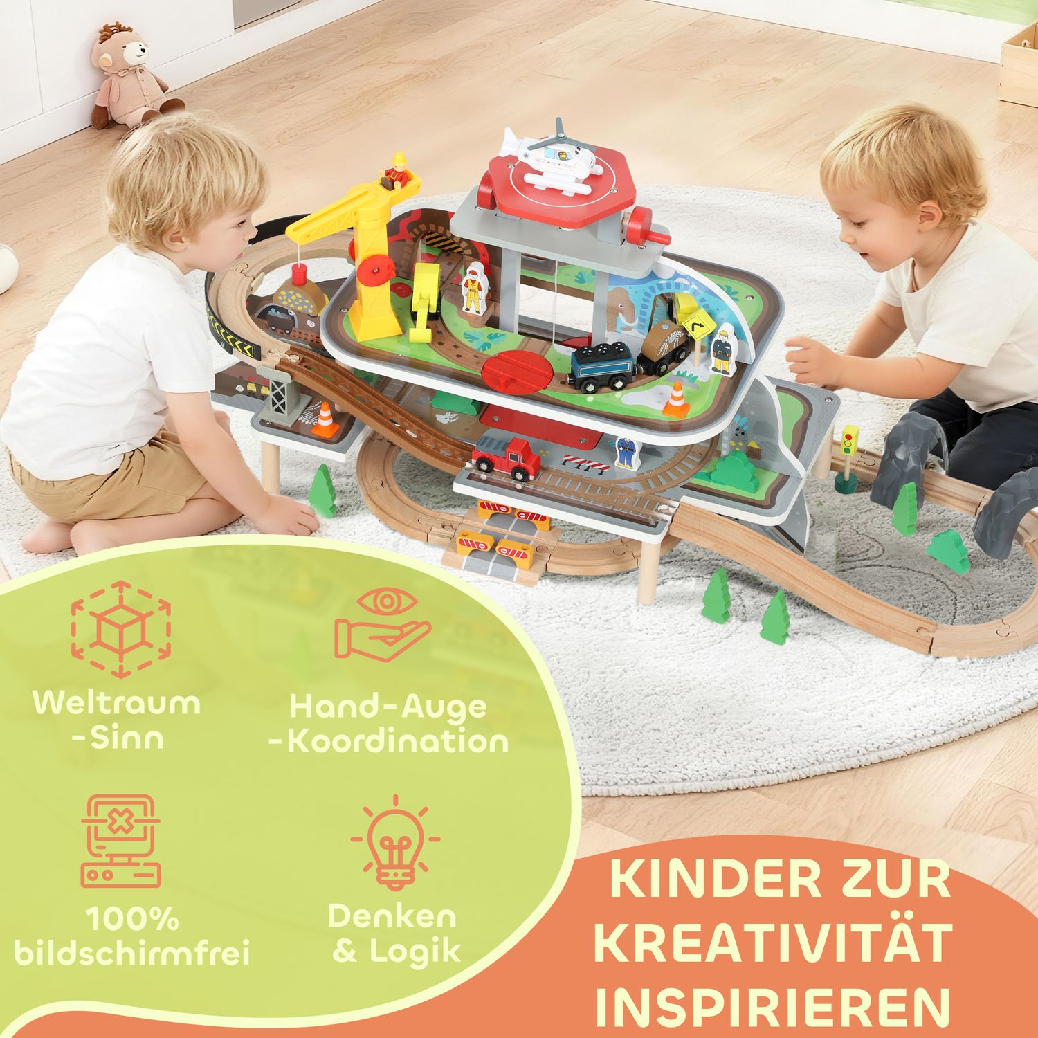 Trätågset, 79 delar, 4 nivåer, utbyggbart