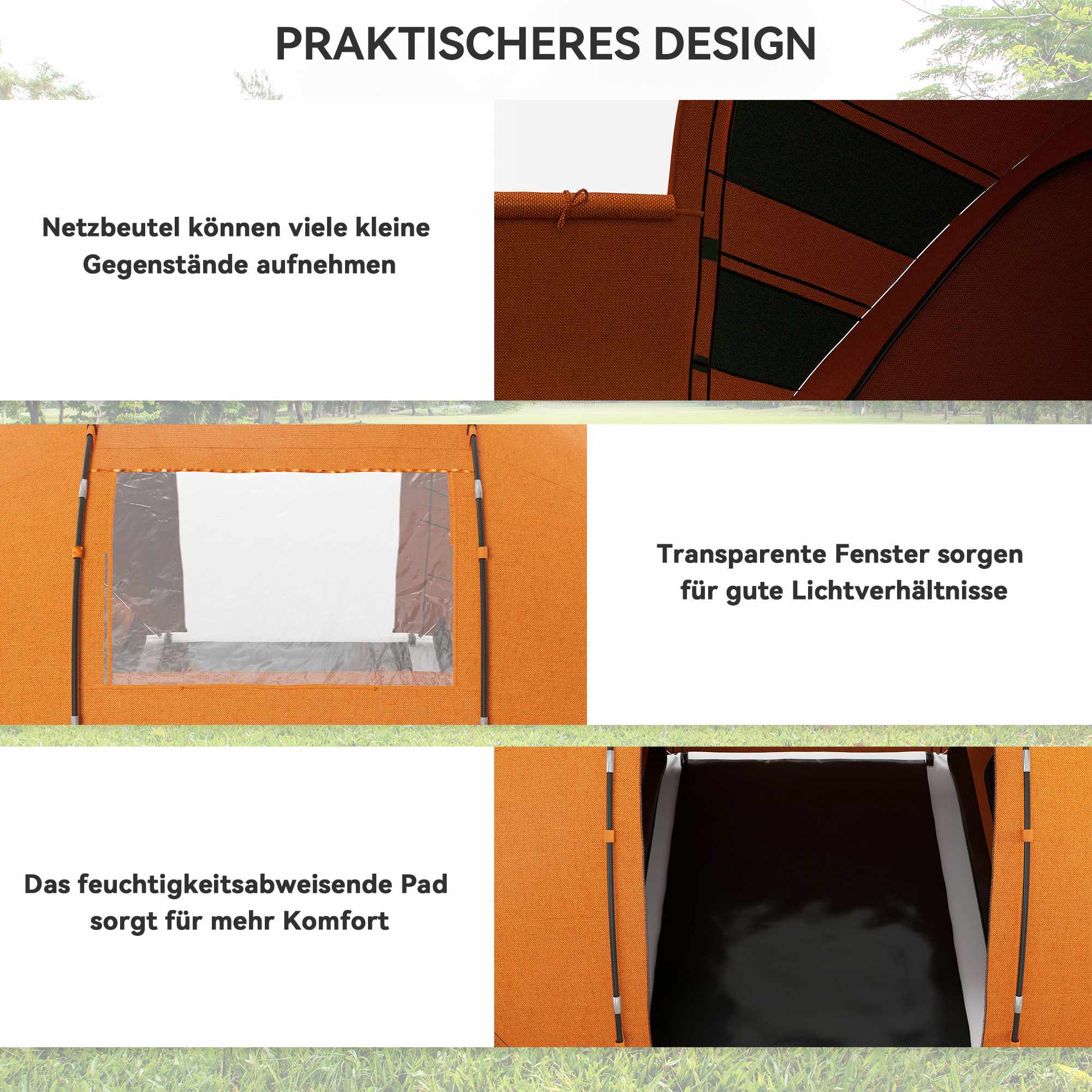 Tunneltält för 4-6 personer, vattentätt 2000 mm, orange
