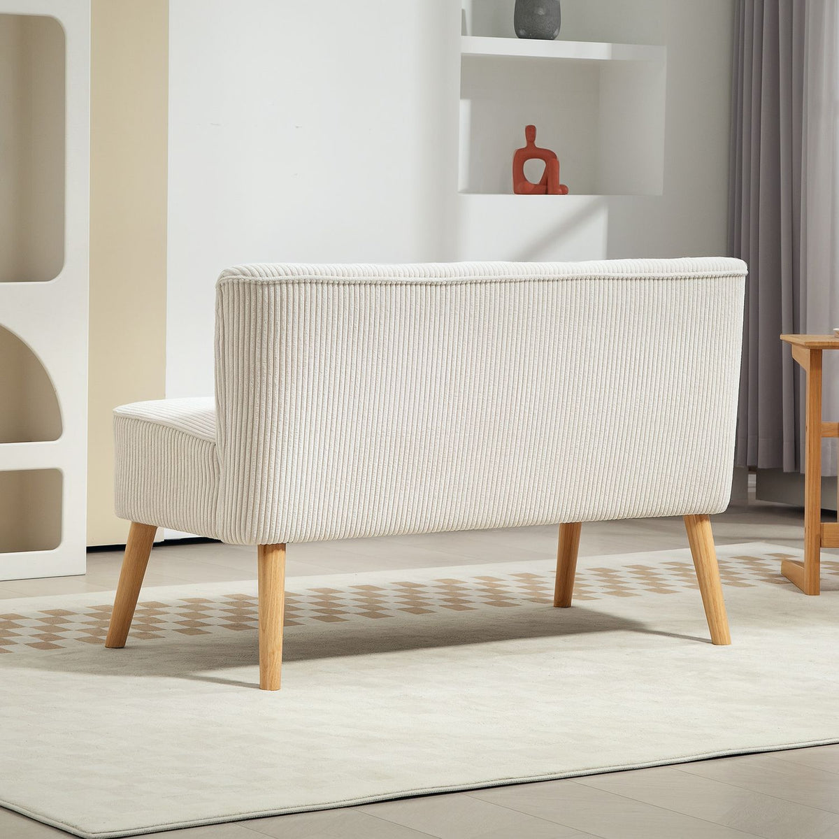 Toseters sofa i moderne kordfløyellook, kremhvit