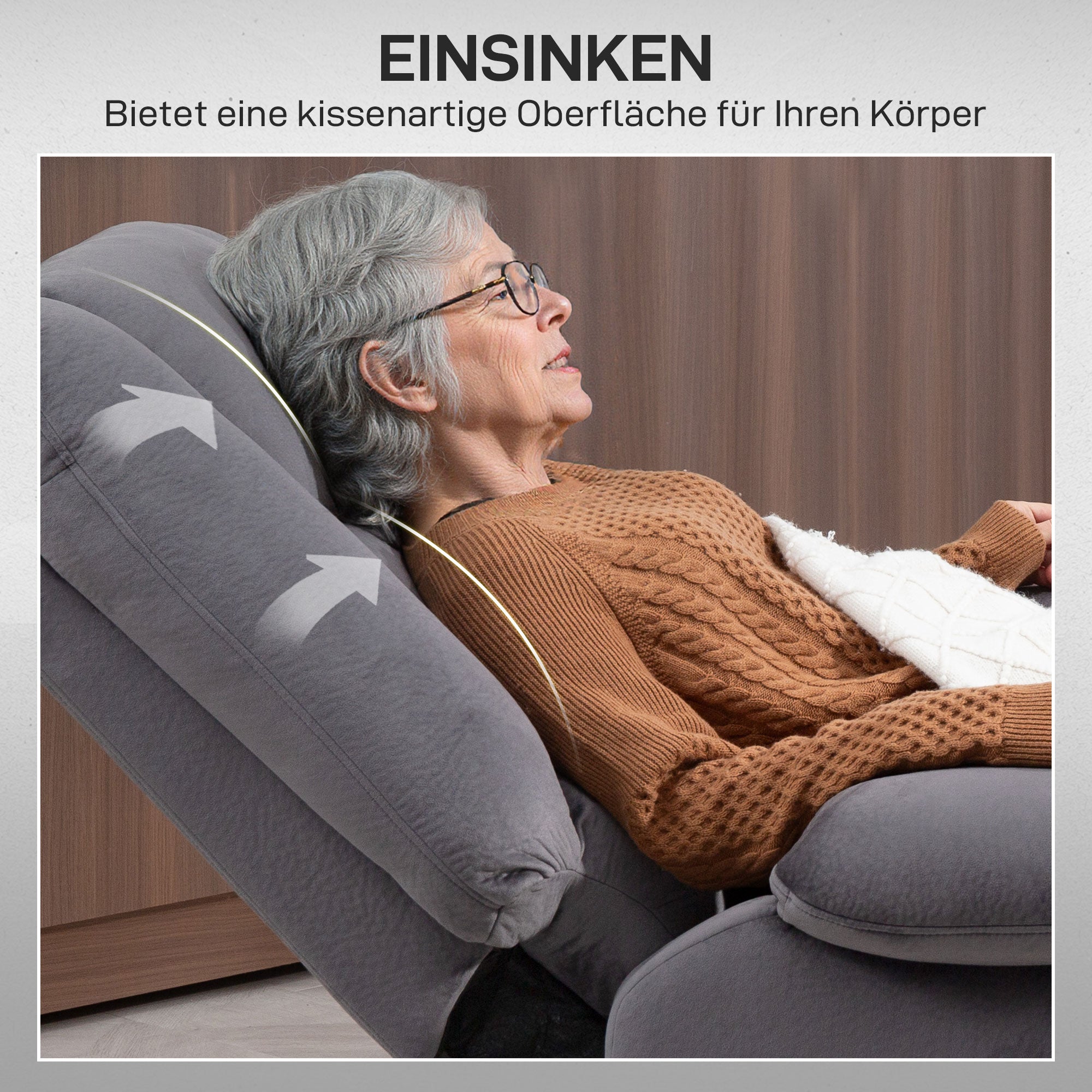 Tv-stol med ståhjälp, värme- och massagefunktion, fjärrkontroll och sidficka, mörkgrå