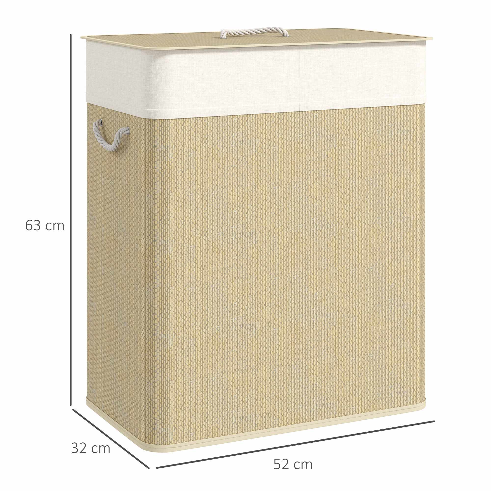 Tvättkorg i bambu med lock, 2 fack, 100 liter