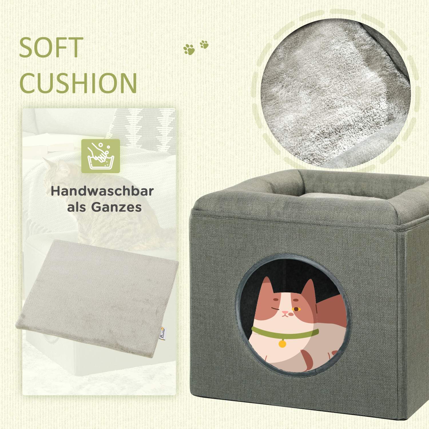 Tvåvånings kattgrotta med kudde, passar katter upp till 5 kg