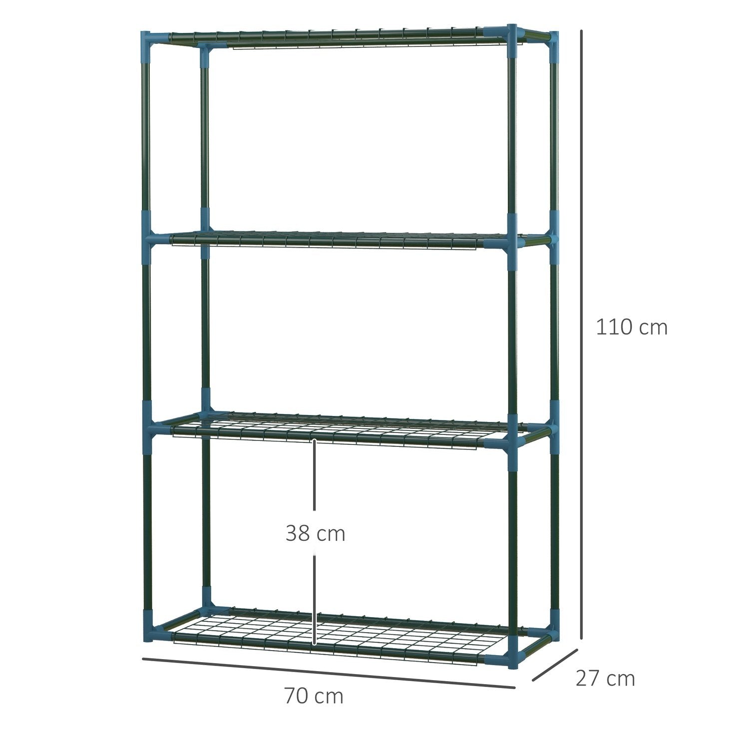 Plant Hylla Set Med 2 4-Lagers Blomkrukhållare För Balkong/Trädgård, Stål, Grön, 70X27X110Cm