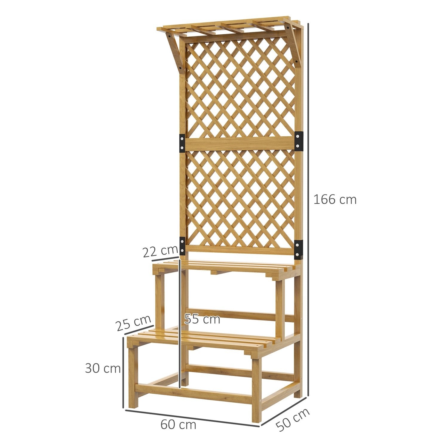 Plantestativ i tre 2-lags blomstertrapper espalier Blomsterhylle Plantetrapp Hageterrasse Gul 60X50X166Cm