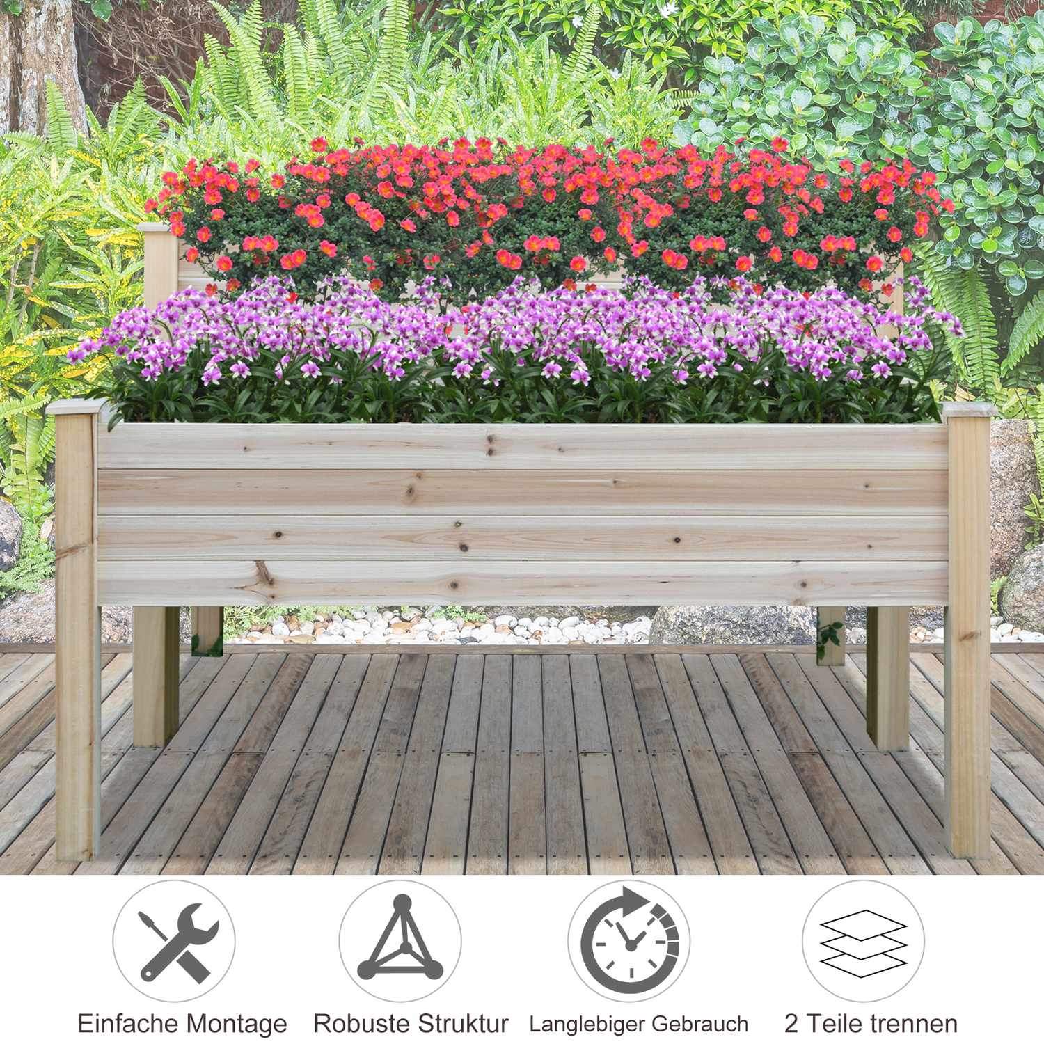 Hevet seng 2-lags kaldramme Urteseng Plantekasse med dreneringshull Massivt naturtre 115 X 114 X 76 Cm