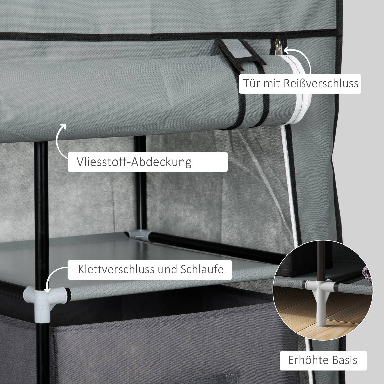 Tyggarderob – hopfällbar garderob med lådor & skena, mörkgrå