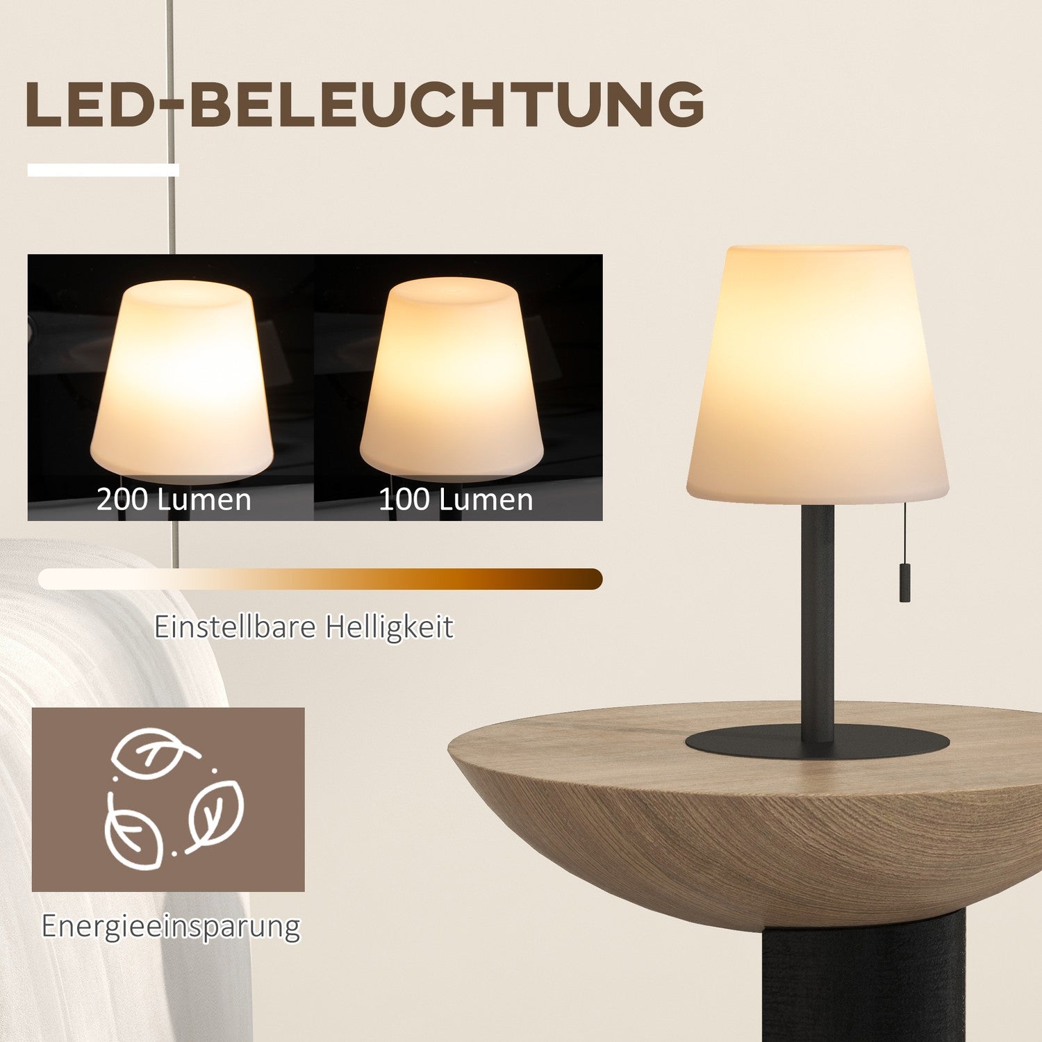 USB uppladdningsbar LED-bordslampa, dimbar, inomhus/utomhus