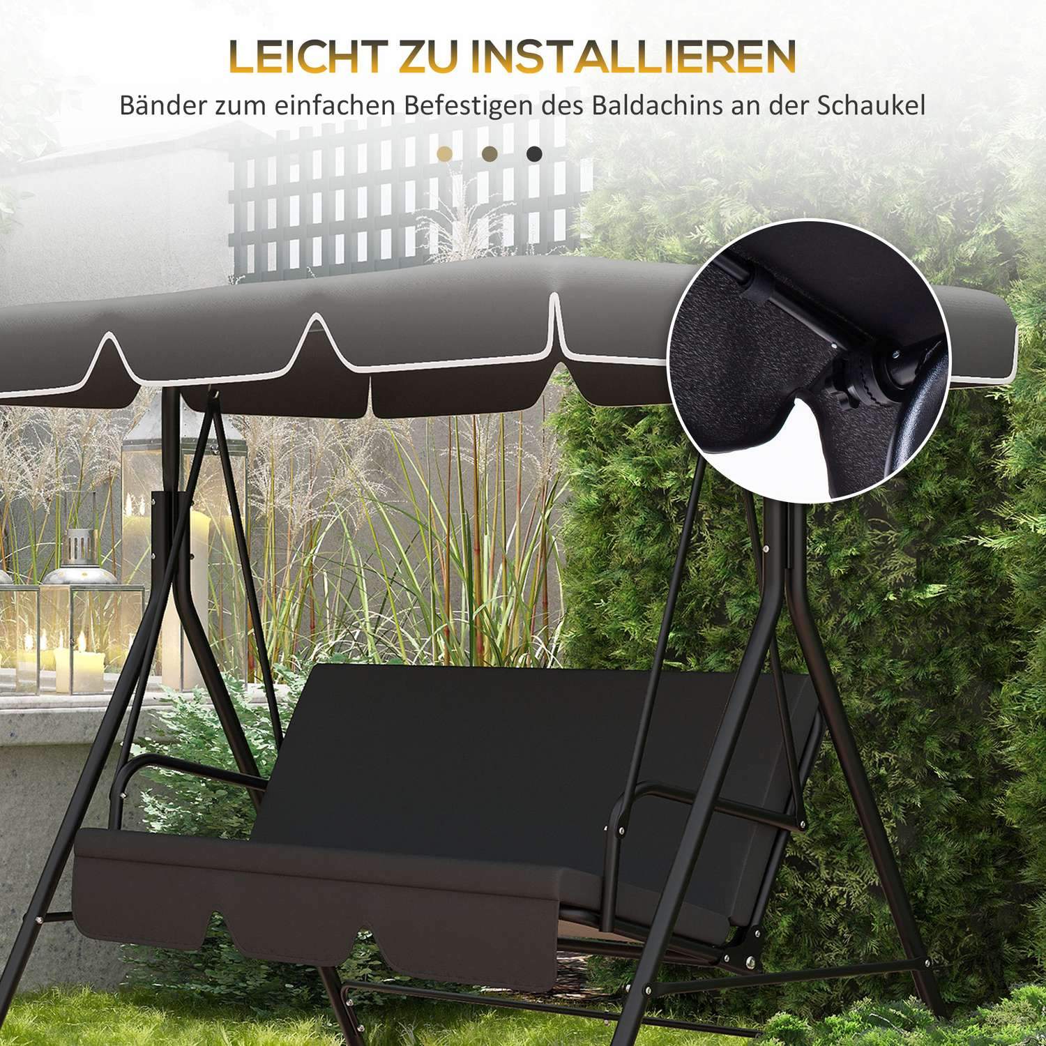 Hollywood Swing Roof Cover erstatningstak for Hollywood Swing, soltak for 2-seters swing, med UV-beskyttelse, svart