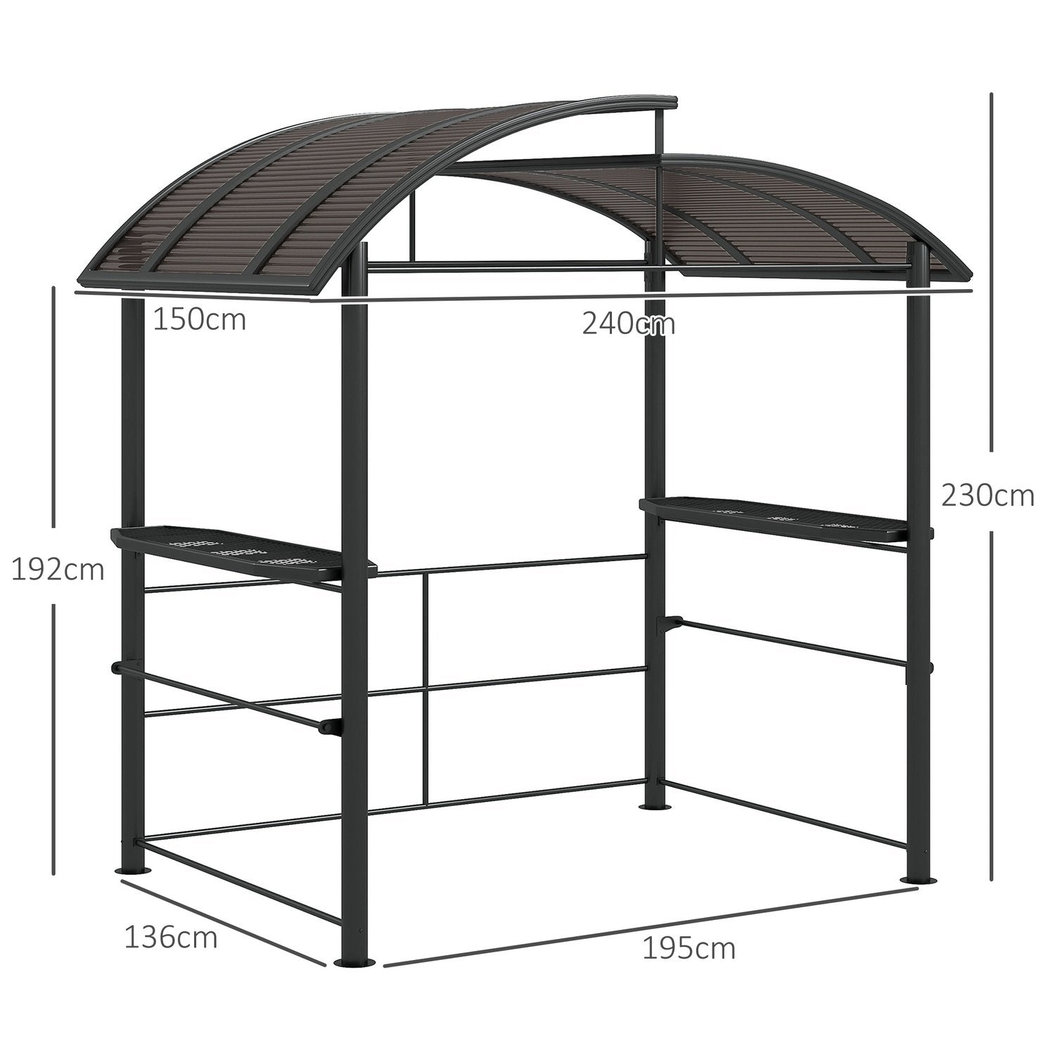 Grill Paviljong Flammesikkert Tak Bbq Pavilion 2 Hyller UV Beskyttelse Pergola Hage Balkong Stål Stk Mørk Grå 240X150X230Cm