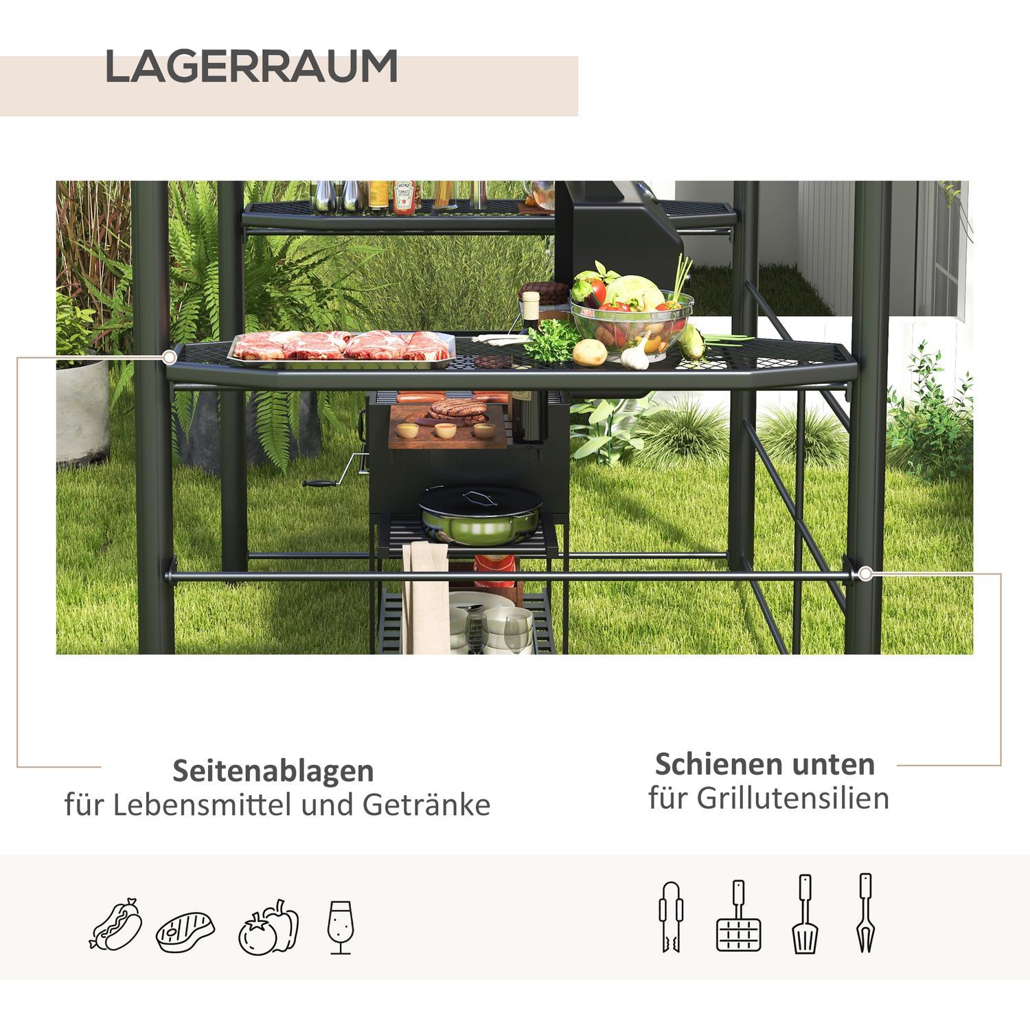 Grill Paviljong Flammesikkert Tak Bbq Pavilion 2 Hyller UV Beskyttelse Pergola Hage Balkong Stål Stk Mørk Grå 240X150X230Cm