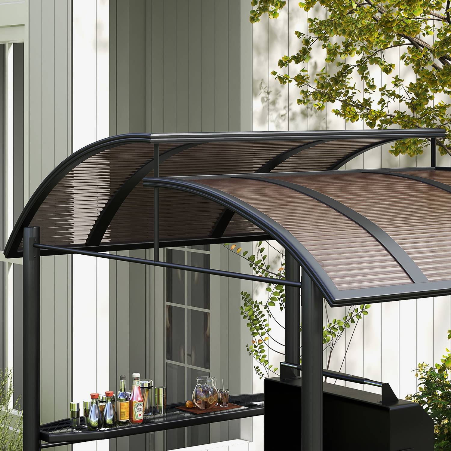 Grill Paviljong Flammesikkert Tak Bbq Pavilion 2 Hyller UV Beskyttelse Pergola Hage Balkong Stål Stk Mørk Grå 240X150X230Cm