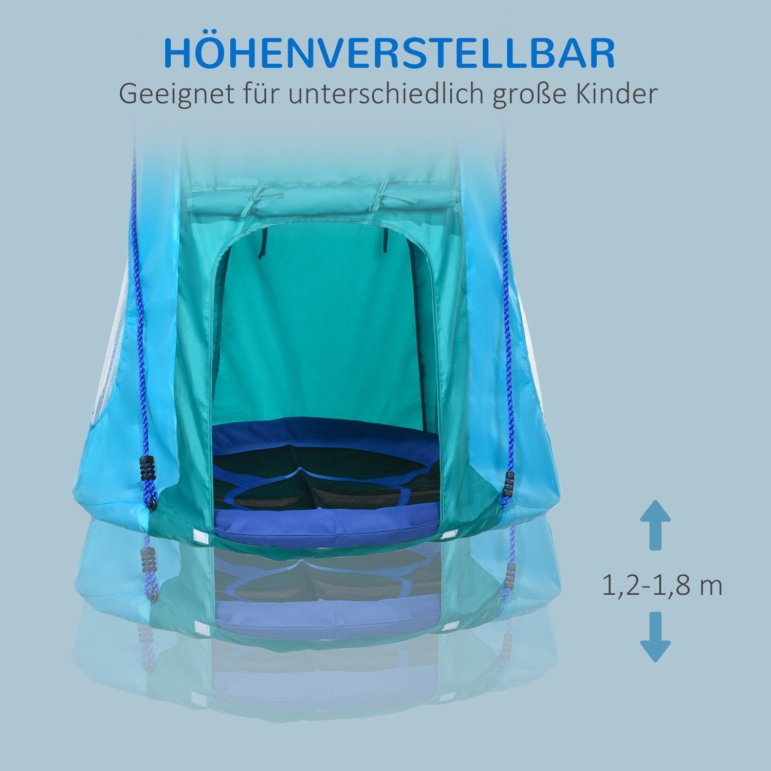 Bo huske med telt, Ø100 Cm hage huske, barnehuske med vindu og lengdejusterbart tau, vanntett opptil 150 kg blågrønn